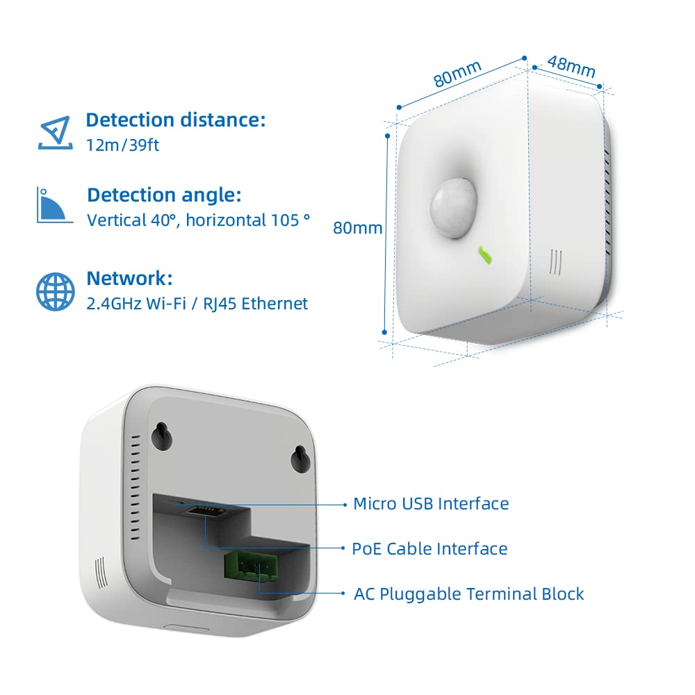 UBIBOT Motion Sensor MS1P Wireless Motion Sensor with Free App & Email Alerts, WiFi and Ethernet Connection and POE Power Supply. Supports IFTTT, Alexa (2.4GHz WiFi only)