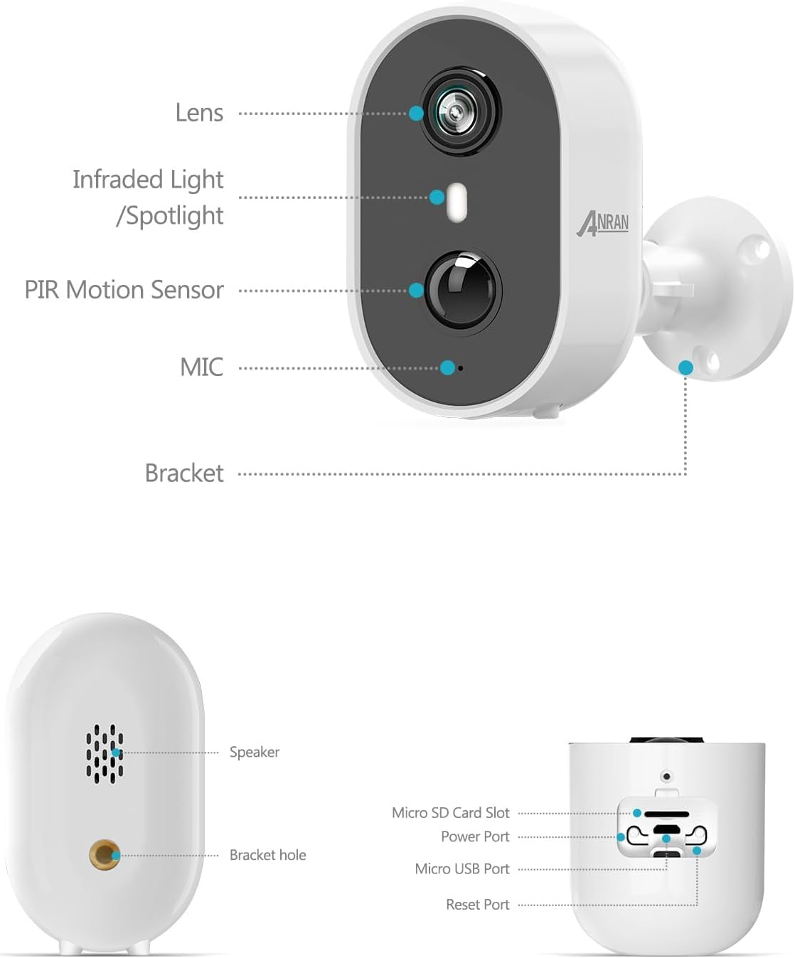 ANRAN 5MP Solar Security Cameras Wireless Outdoor for Home Security, Color Night Vision WiFi Surveillance Home Camera with Solar Panel, Spotlight, PIR Detection, 2-Way Talk, 2 Packs
