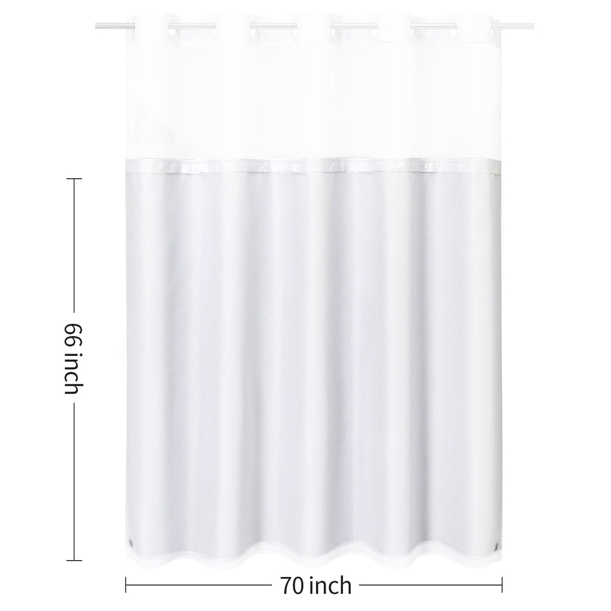 Litabel White Fabric Snap-in Shower Curtain Liner Replacement, 70W x 66H Waterproof Removable Liner for No Hook Shower Curtains with Snap in Liner, Soft Cloth & Hotel Quality, Machine Washable