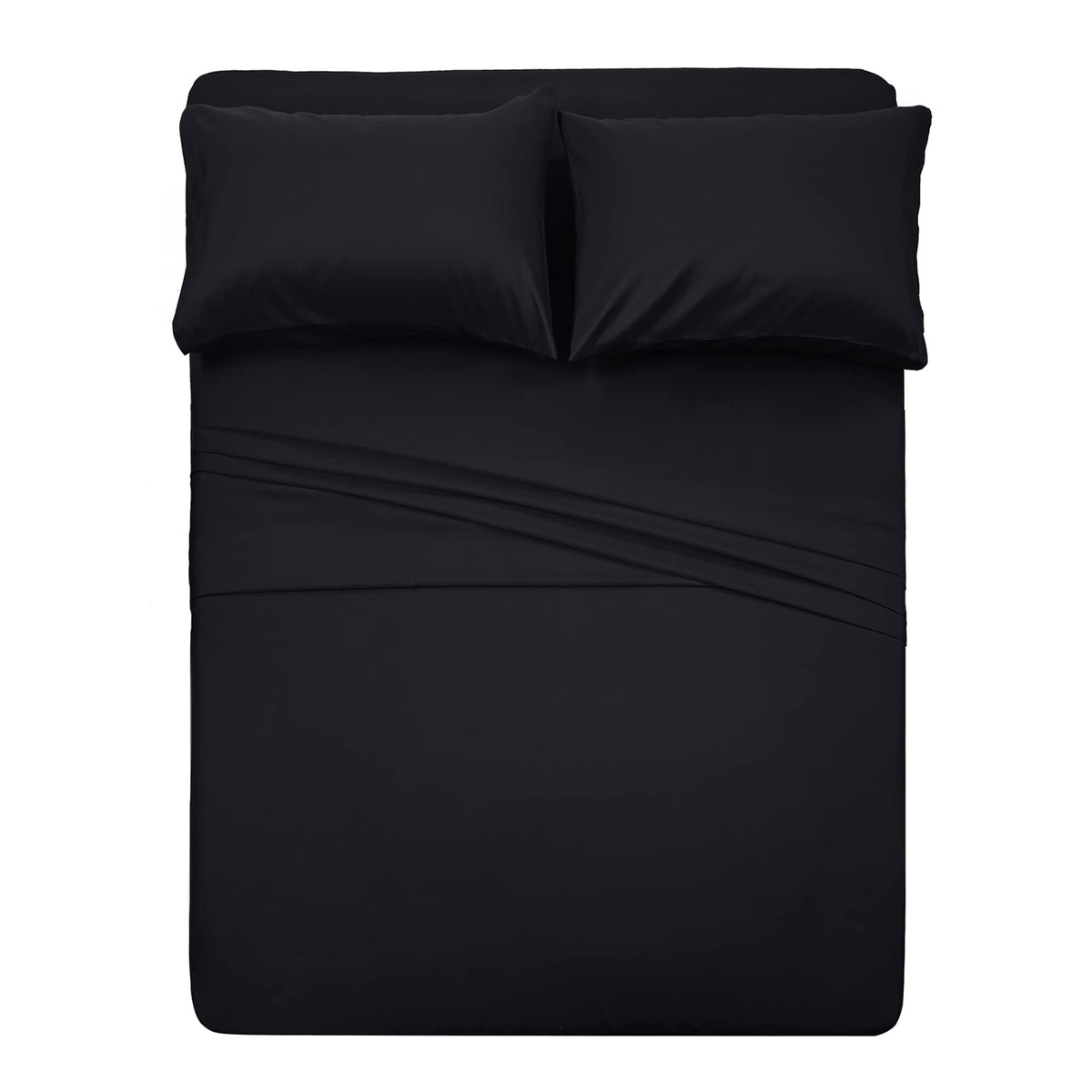 4 Piece Bed Sheet Set (Queen,Black) 1 Flat Sheet,1 Fitted Sheet and 2 Pillow Cases,Brushed Microfiber Luxury Bedding with Deep Pockets