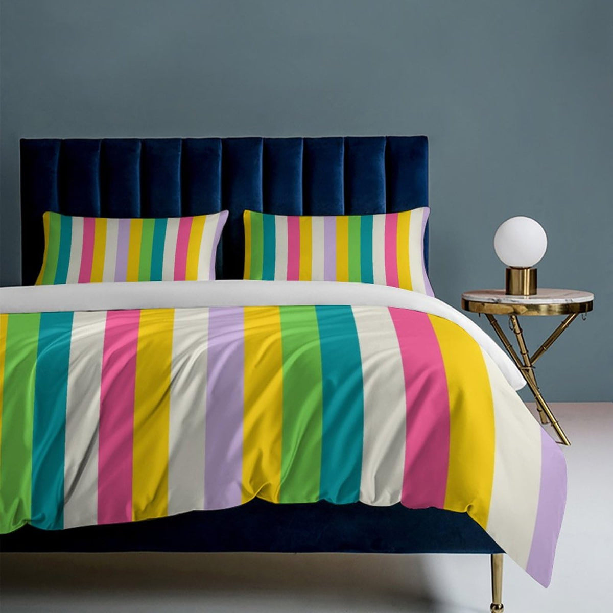 Focusbrite Rainbow Duvet Cover Set, Rainbow Lines Pattern Spectrum of Colors Abstract Art Decorative,Aesthetic Abstract Art Bedding 3 Piece (1 Duvet Cover 86"x70" + 2 Pillow Sham 20"x30")