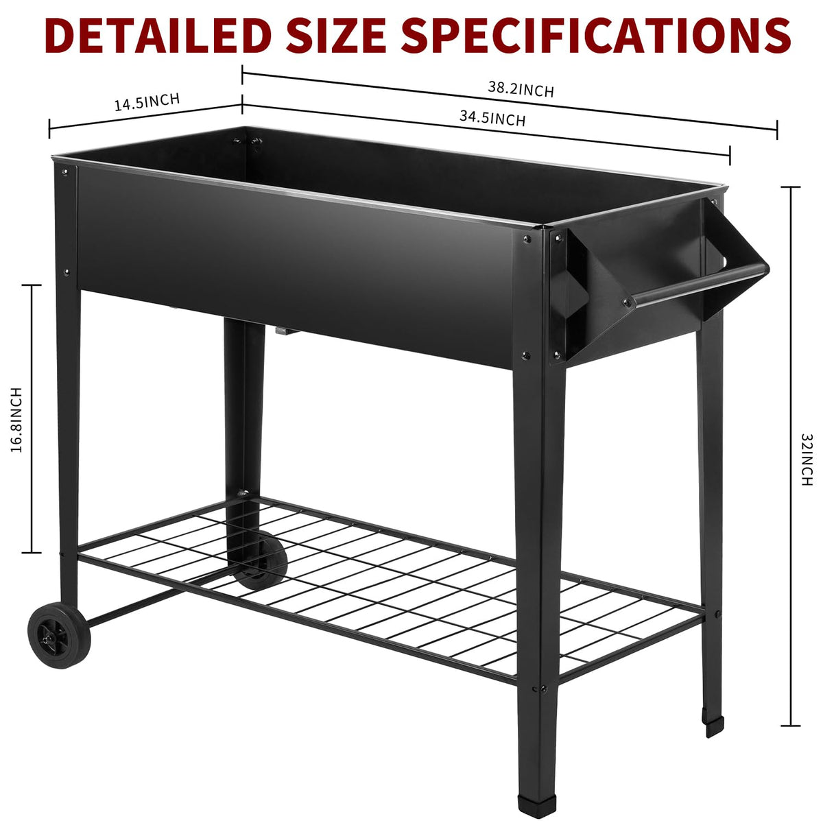 DNKMOR 32" Tall Raised Garden Bed Outdoor with Wheels & Storage Shelf or Mobility,Mobile Anti-Rust Steel Planters for Outdoor Plants,Planter Box for Vegetables/Flower/Herbs,Patio-Balcony-Backyard