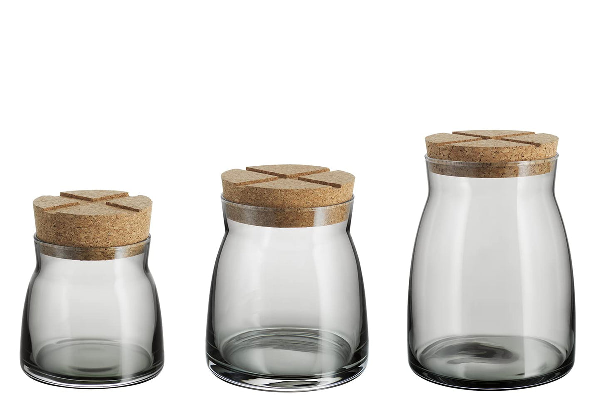 Kosta Boda Bruk Grey Canister/Storage Jars, Set of 3.,