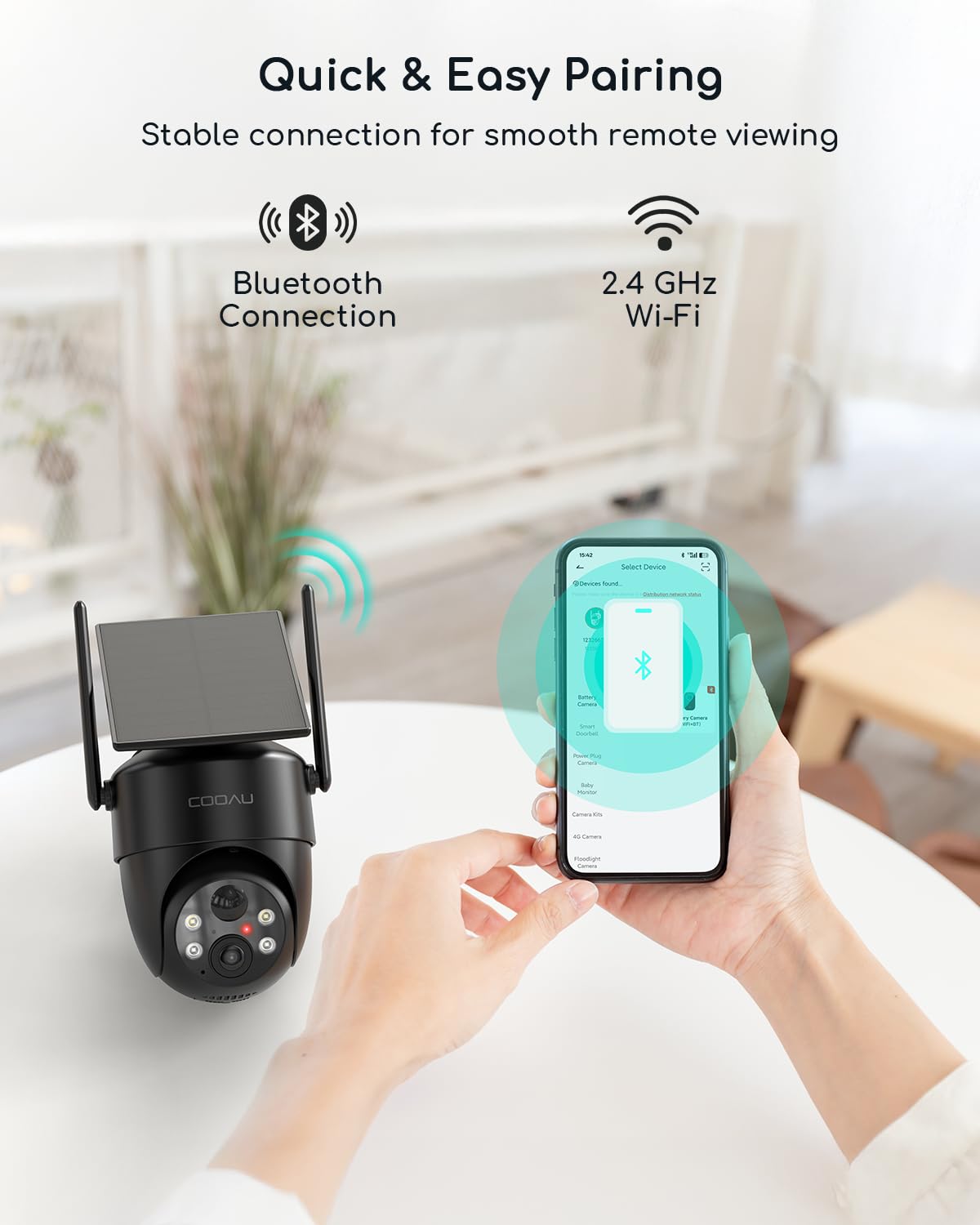 COOAU Cameras for Home Security, 2K 360° Solar Security Cameras Wireless Outdoor, Low-Light Rechargeable, Easy to Install, Surveillance Cam with AI Smart Detection,Color Night Vision,Two-way Audio