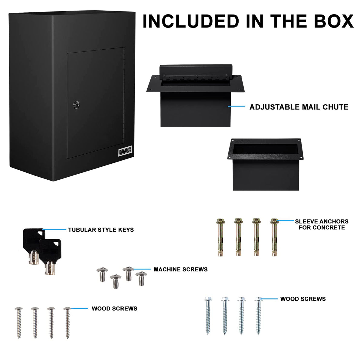 Durabox Through-The-Wall Drop Box Deposit Safe 17 x 13 x 7 - Heavy Duty Steel Mailbox with Lock for Receiving Mail, Checks, Letters, Cash and More for Home, Office and Commercial Use (D700) (Black)