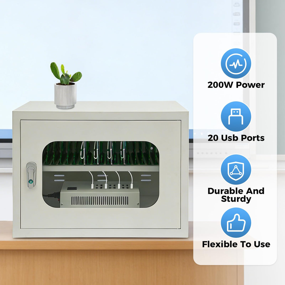 ChronosGear 20 Devices Mobile Phone Storage Cabinet, 200w Secure and Convenient Locking Charging Station, Cellphone Locker with Individual Ac Outlets for Schools, Governments, Factories (White-1)