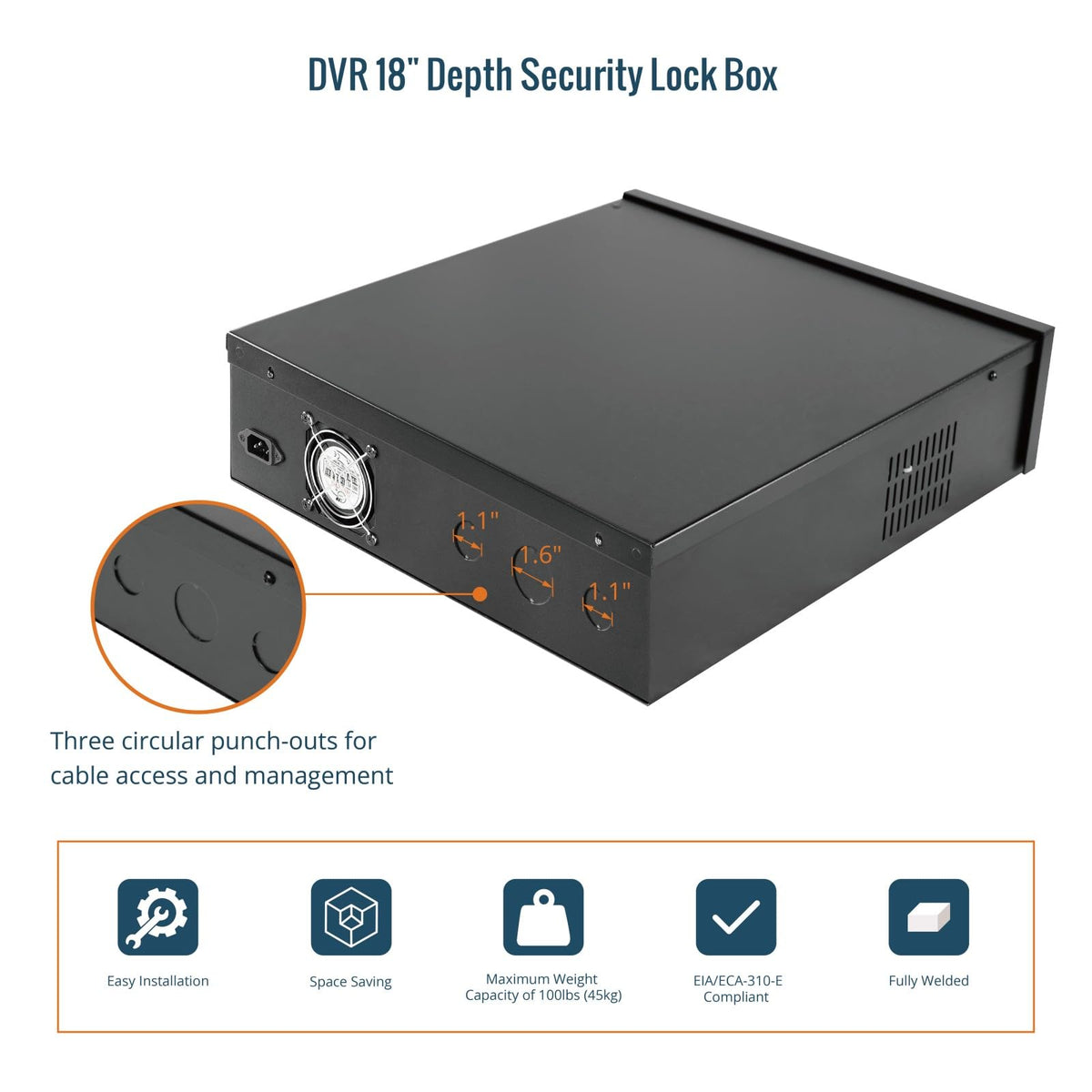 Tecmojo DVR Lock Box with Fan, Heavy Duty Electronics Security Box for NVR, POE Switch, Document, Metal Security Storage in Stores, Office, Home(18×18×5in)