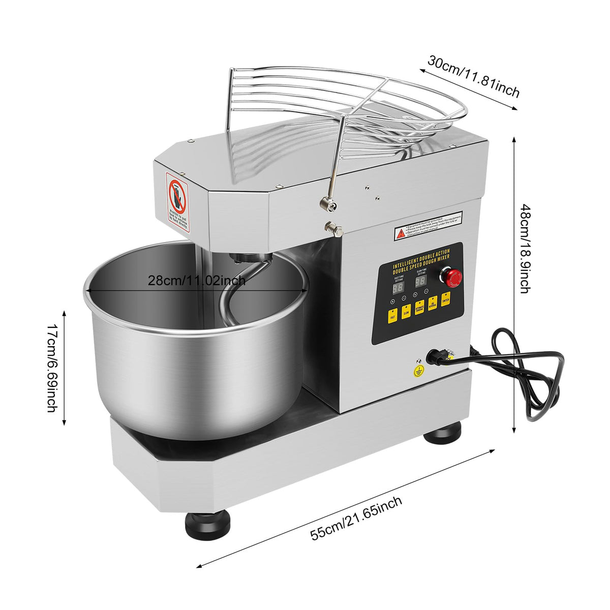 Commercial Food Mixer 2.6 Gal,Commercial Mixer with 100/200RPM Dual Speed, 750W Dough Mixer,Commercial Stand Mixer with Stainless Steel Bowl,Electric Dough Maker for Home Bakery & Restaurant
