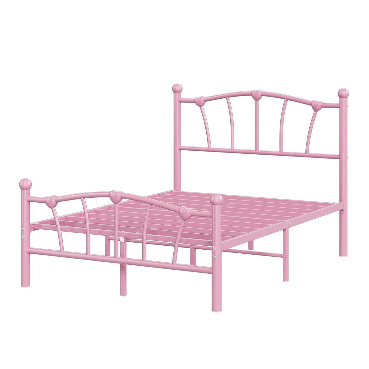 IDEALHOUSE Full Bed Frame for Kids, Full Size Bed with Headboard and Footboard, Heart Shaped Platform Bed Frame, Heavy Metal Slat Support, Noiseless, No Box Spring Needed, Pink