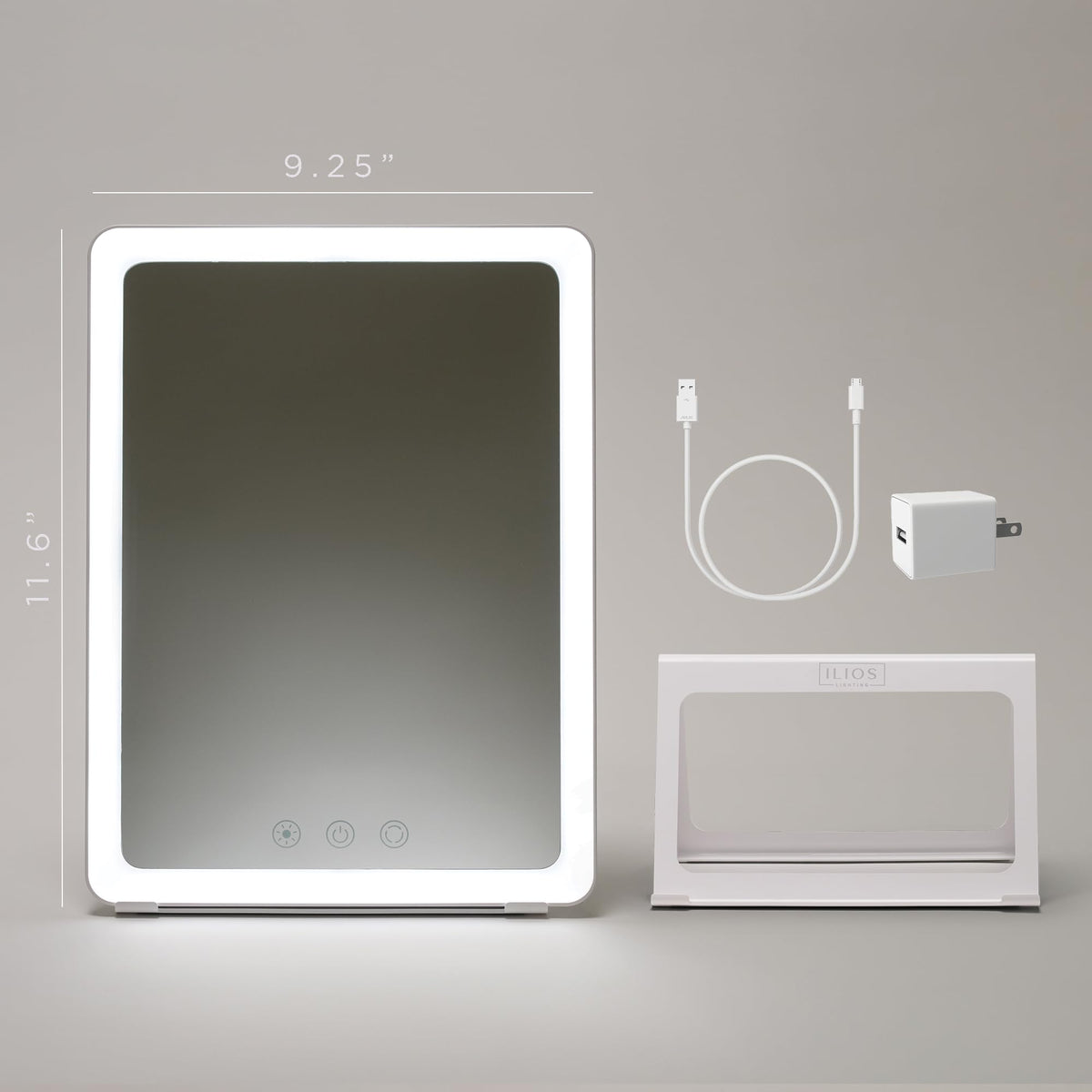 Ilios Lighting Rechargeable LED Portable Vanity Mirror — Simulates Daylight by 98%, 3 Color Modes, 5 Dimming Levels, Up to 125-Min Battery, USB-C, Touch Control, Adjustable Stand, Travel Makeup Mirror