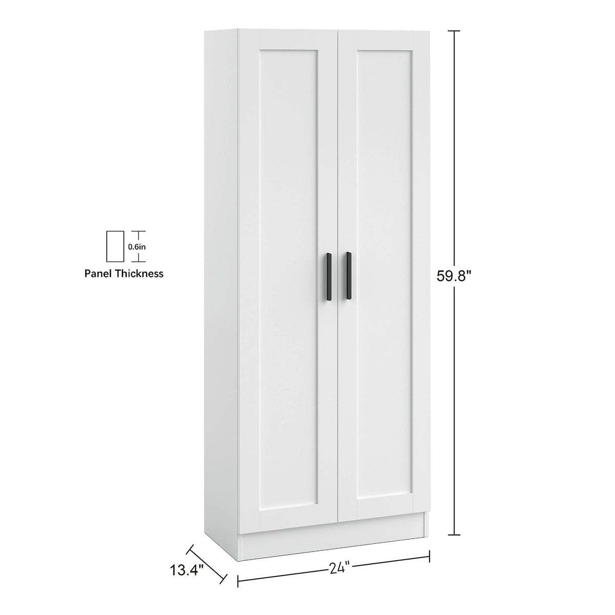 Panana Wooden Storage Cabinet, Narrow Pantry Cabinets Free Standing Tall Storage Cabinet with 2 Doors and Shelves (White)