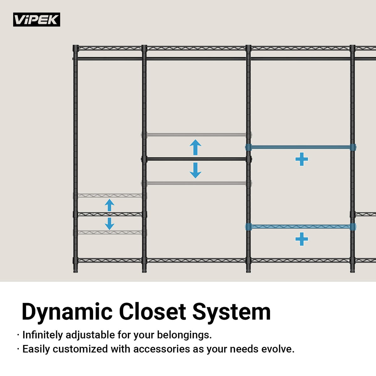 VIPEK V1 Medium Portable Garment Racks 440lbs Load Capacity, Heavy Duty Clothes Rack with 4 Tiers Adjustable Shelves & Hanging Rod, Compact Space-Saving Storage for Small Apartments/Dorms (Black)