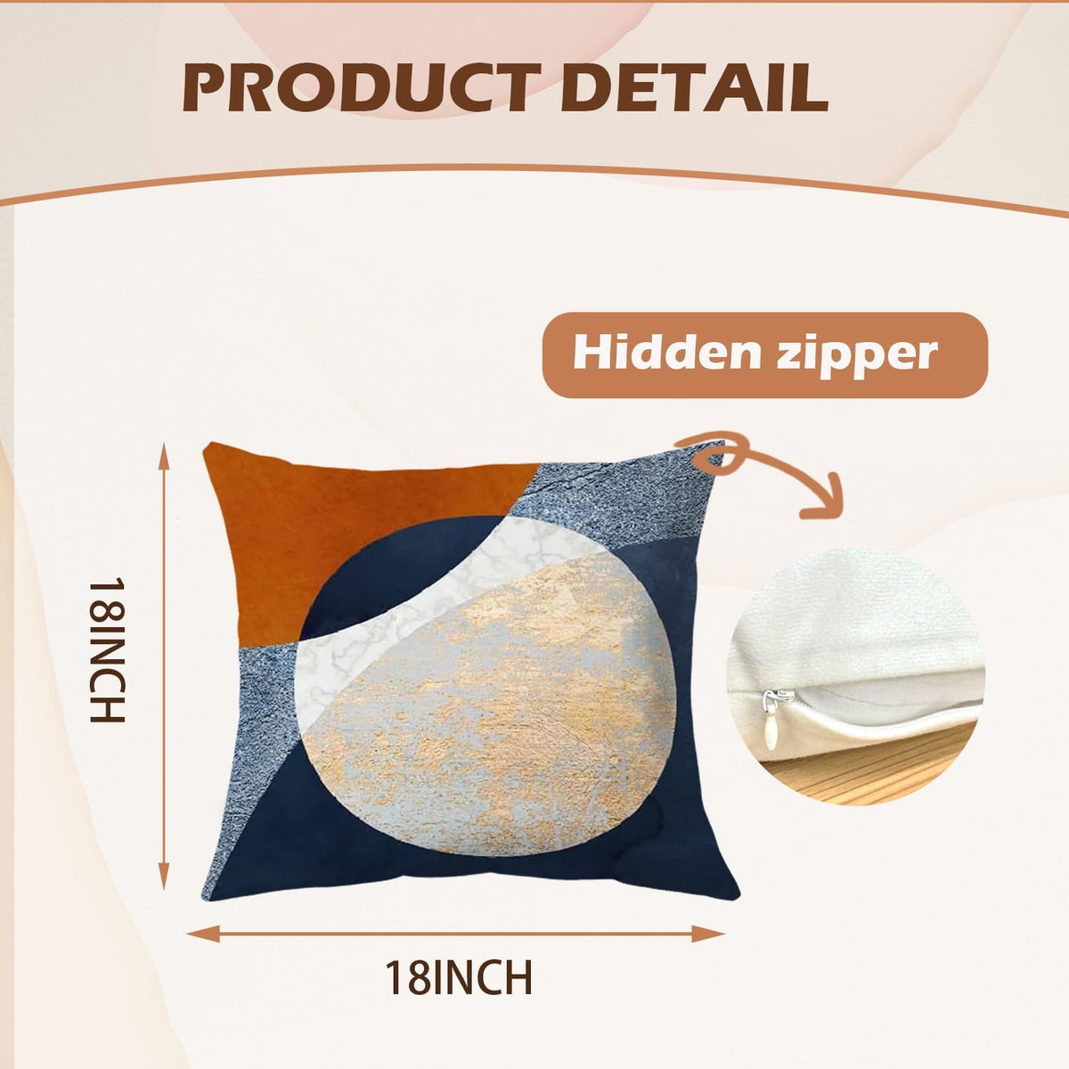 Supwhd Abstract Modern Boho Pillow Covers 18x18 Set of 2, Navy Blue Orange Gold Textured Circles Decorative Pillow Covers for Bedroom Living Room, Modern Home Decor