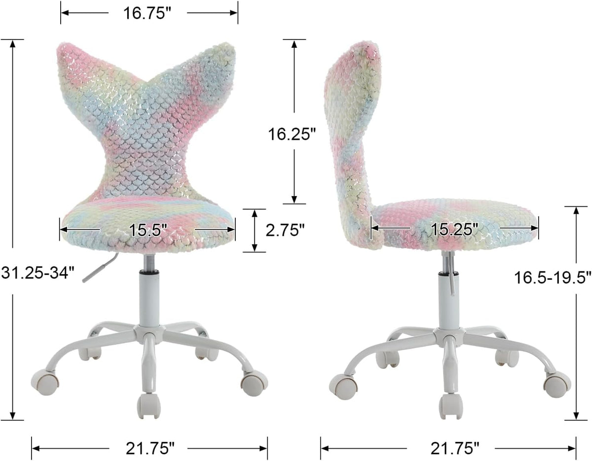 Hyfirm Swivel Mermaid Kids Desk Chair for Girls, Sparkling Pink Fuzzy