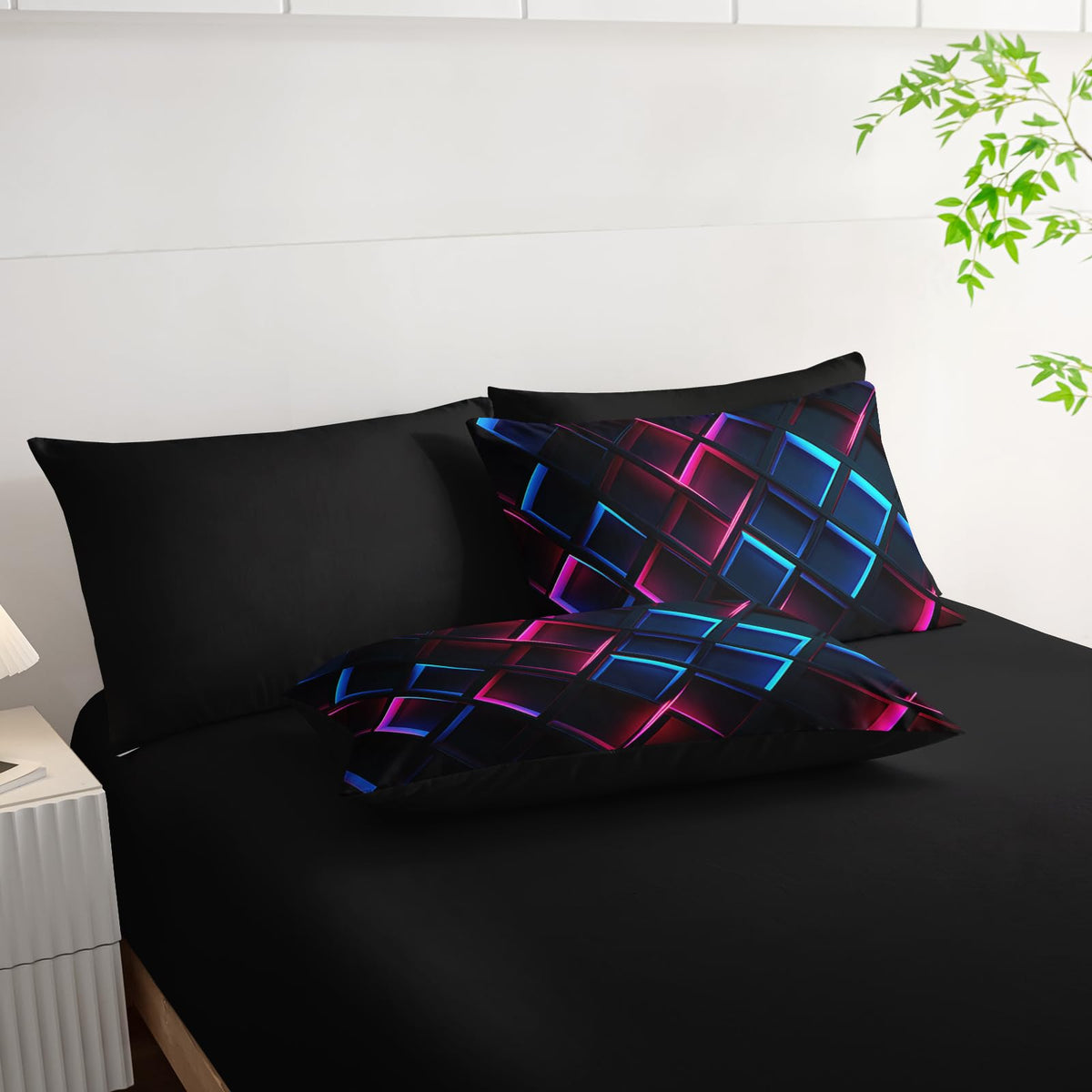 Nttopship Blue Black Geometric Comforter Set Twin Size 3D Stereoscopic Square Bedding Set Honeycomb Bedding Set 7 Pieces Modern Style Geometry Decor with Pillowcases,Flat, Fitted Sheet