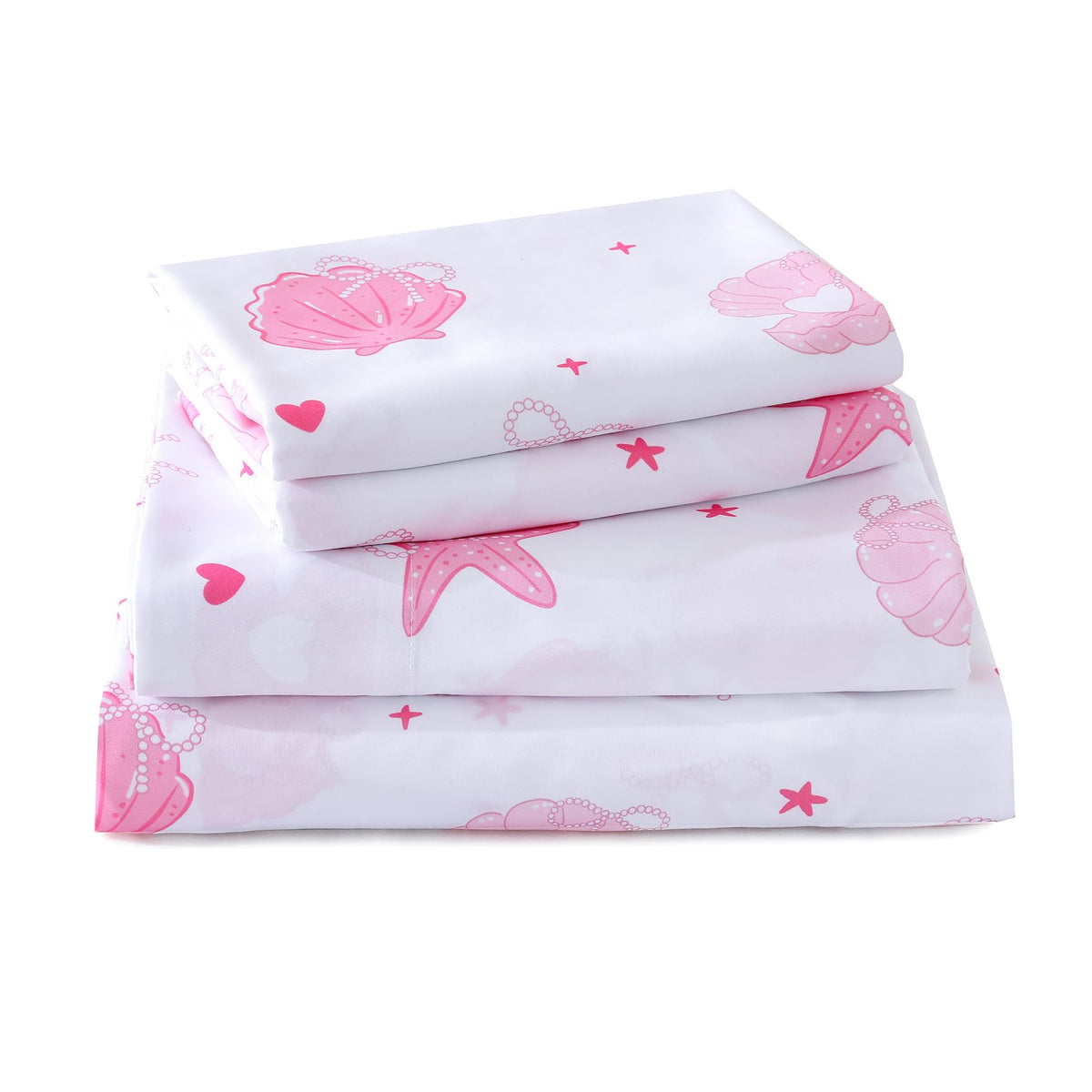 Yibeizi Pink Full Size Sheet Sets Kids Beach Bedding Coastal Bed Sheets for Girls Ocean Print Bedsheets Microfiber Deep Pocket Beachy Patterned Bed Sheet & Pillowcase Sets 4 Pieces