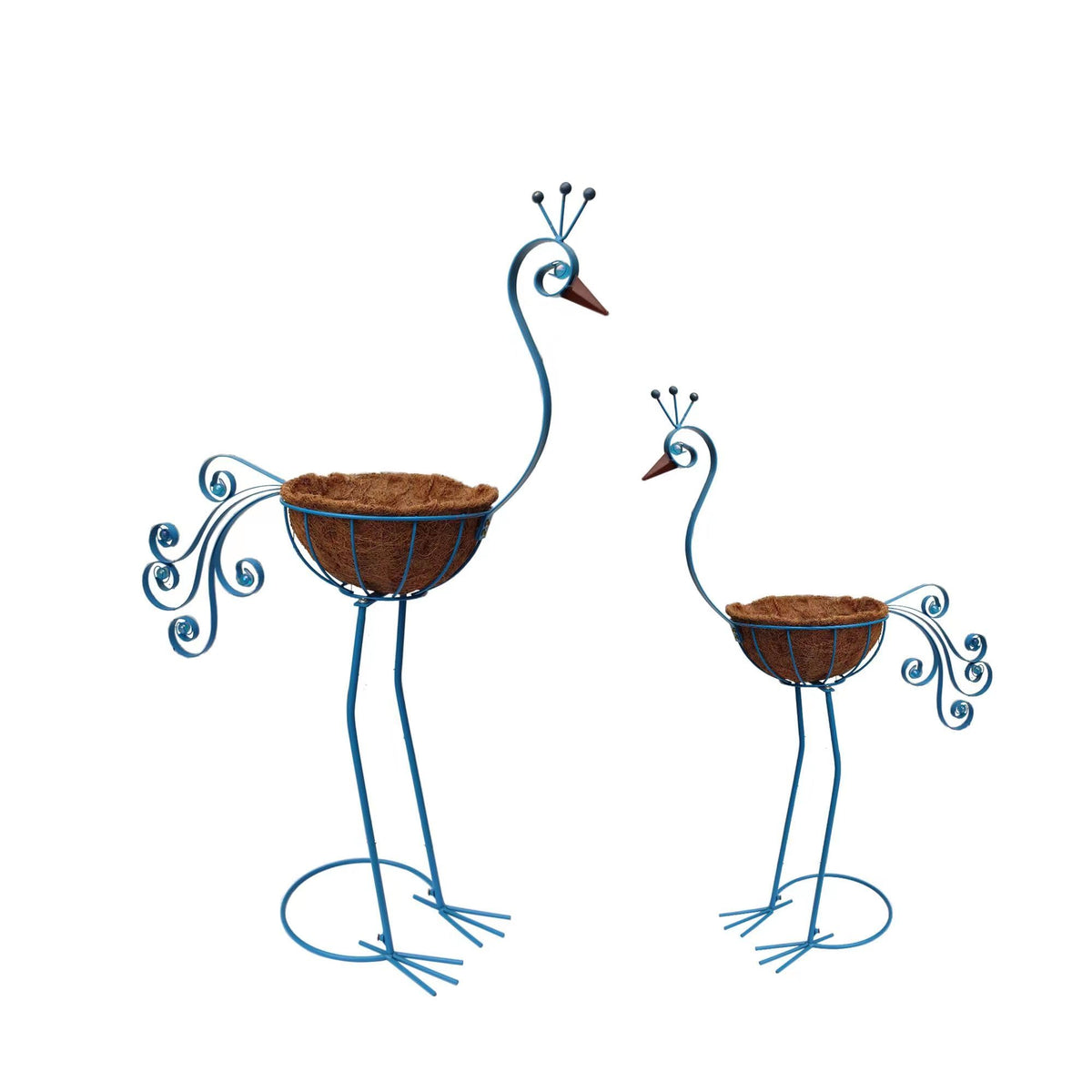 COOZZYHOUR Metal Peacock Planter with Fiber Basket -Garden Bird Planters for Outdoor Indoor Lawn,Yard,Porch,Patio, Garden Decorations(Set of 2)