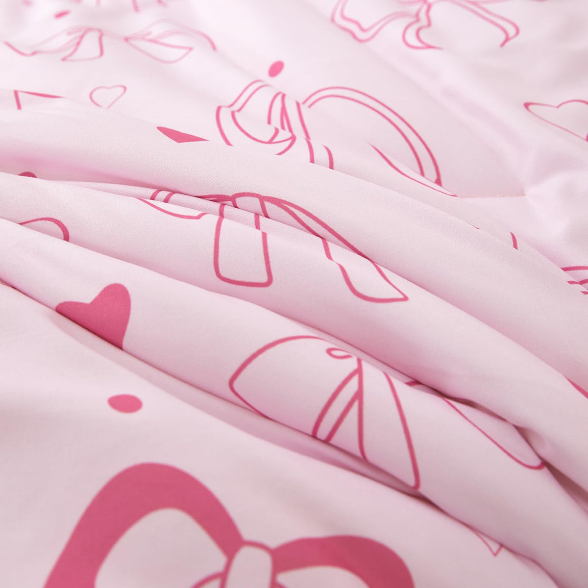 URBONUR 4 Piece Toddler Bedding Set - Soft and Breathable Crib Bedding Set for Girls, Includes Comforter, Fitted Sheet, Flat Top Sheet and Envelope Pillowcase, Pink Bow