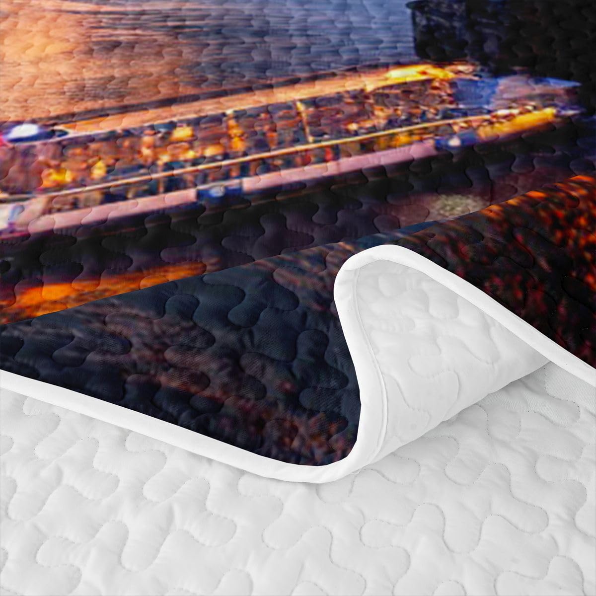 Erosebridal New York City Queen Quilt Bedding Set Cityscape Quilted Comforter Manhattan Skyline Bridge Bedspread Coverlet Sunset Scenery Quilted Blanket for Hot Sleepers Room Decor for Teen Girls