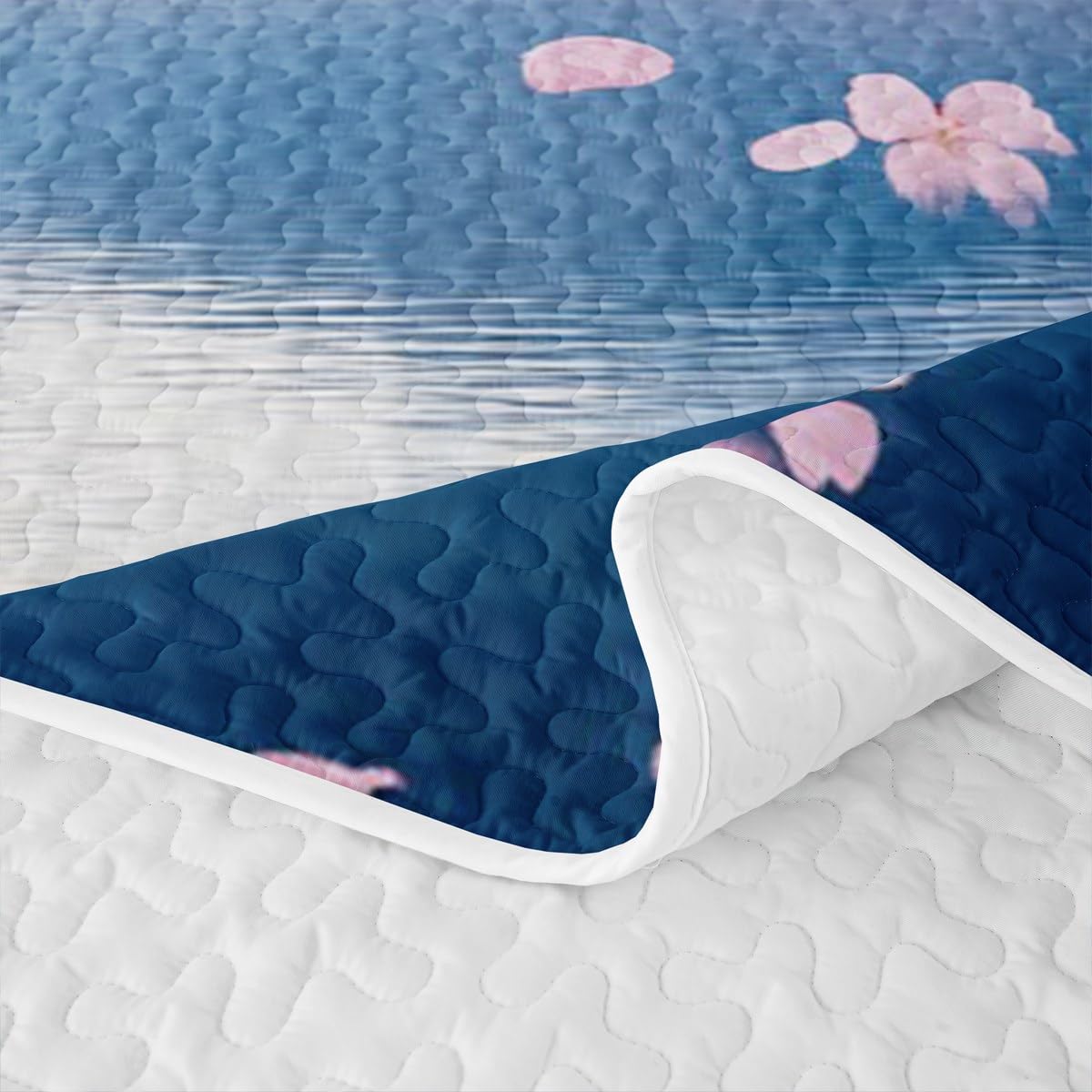 Erosebridal Cherry Blossoms Quilt Set Full Mount Fuji Quilt Japanese Style Bedding Coverlet Pink Flowers Bedspread Bedroom Decor