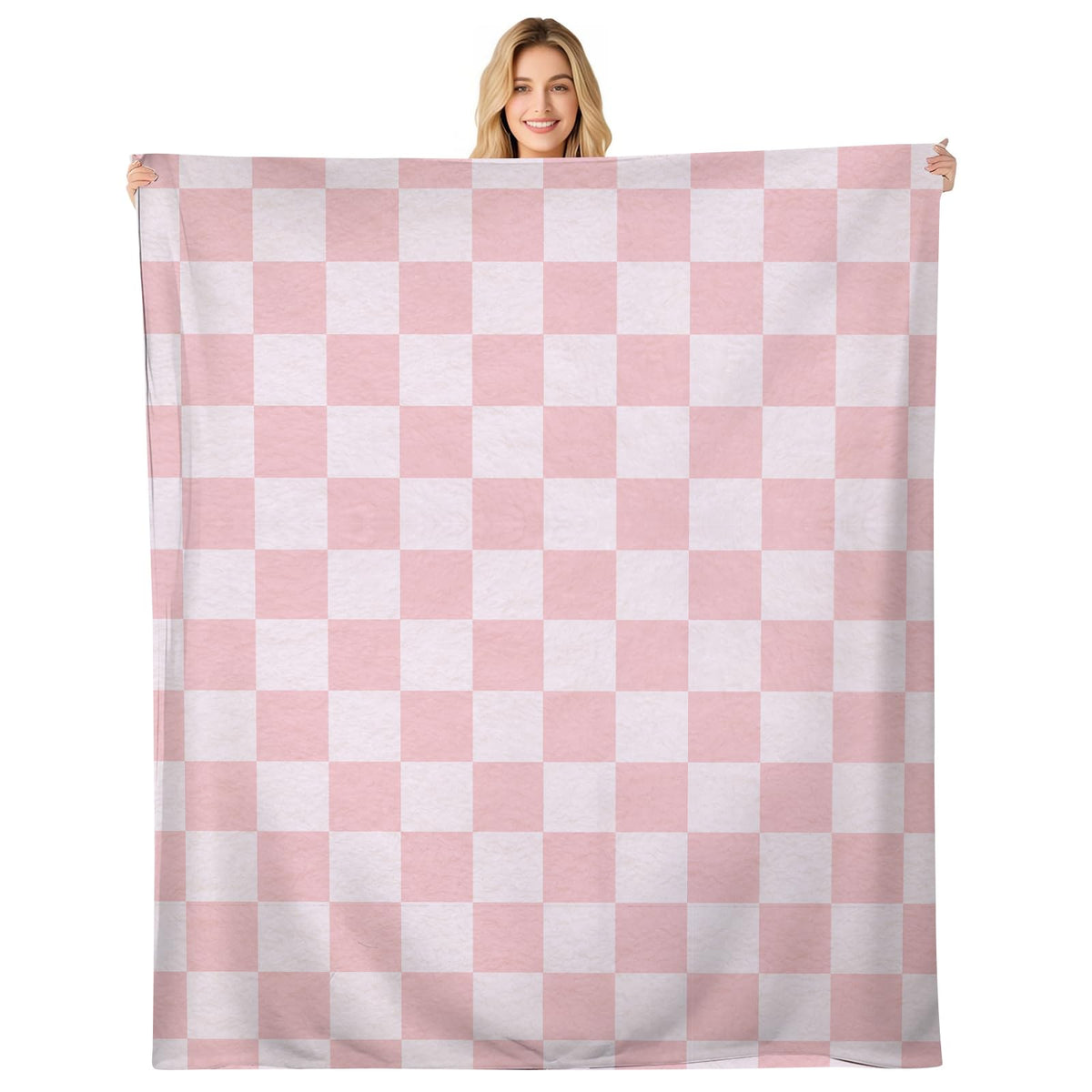 ANIOXCK Throw Blanket for Couch, 300GSM Warm Soft Cozy Flannel Blanket, Cute Blanket for All Seasons Bedroom Home Decor Gifts, Pink Cute Checkerboards 50x60 Inches