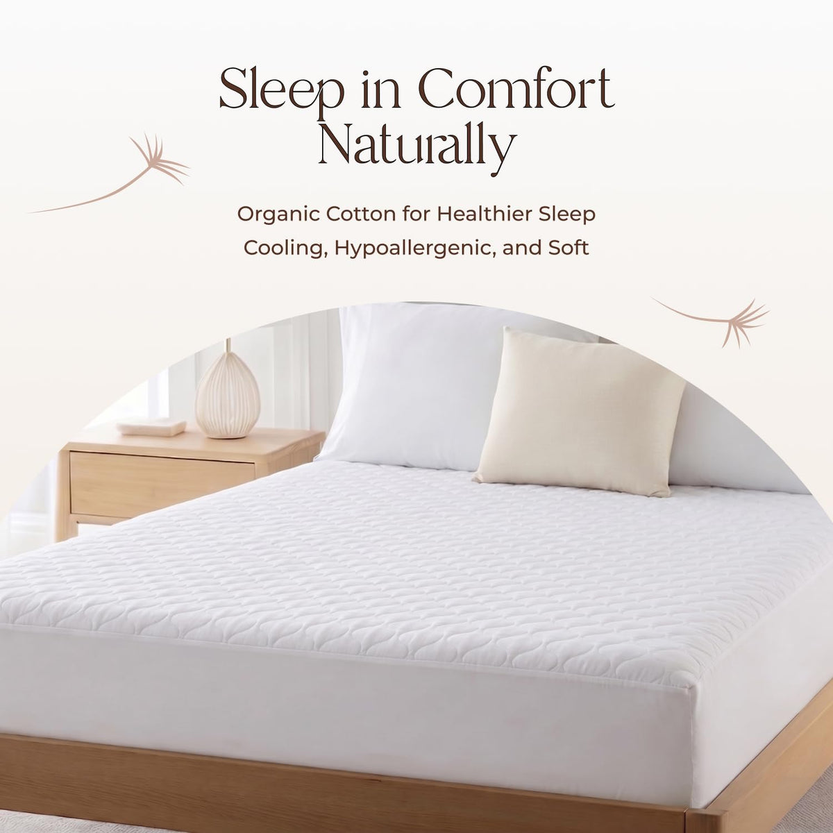 100% Cotton Organic Mattress Pad - Breathable & Cooling Mattress Protector Cal King - Premium 300GSM Quilted and Machine Washable - Fairtrade & GOTS Certified Bed Protector (White, Cal King)