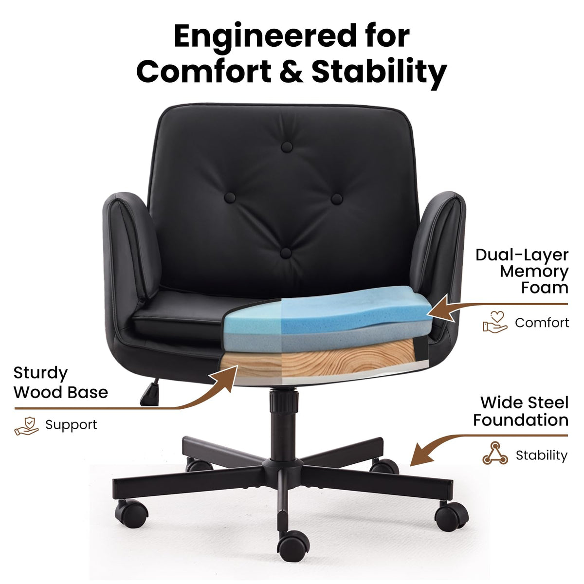Sepnine Swivel Criss Cross Chair, Cross Legged Desk Chair for Home Office Comfortable Chair with Dirt-Proof (Black)