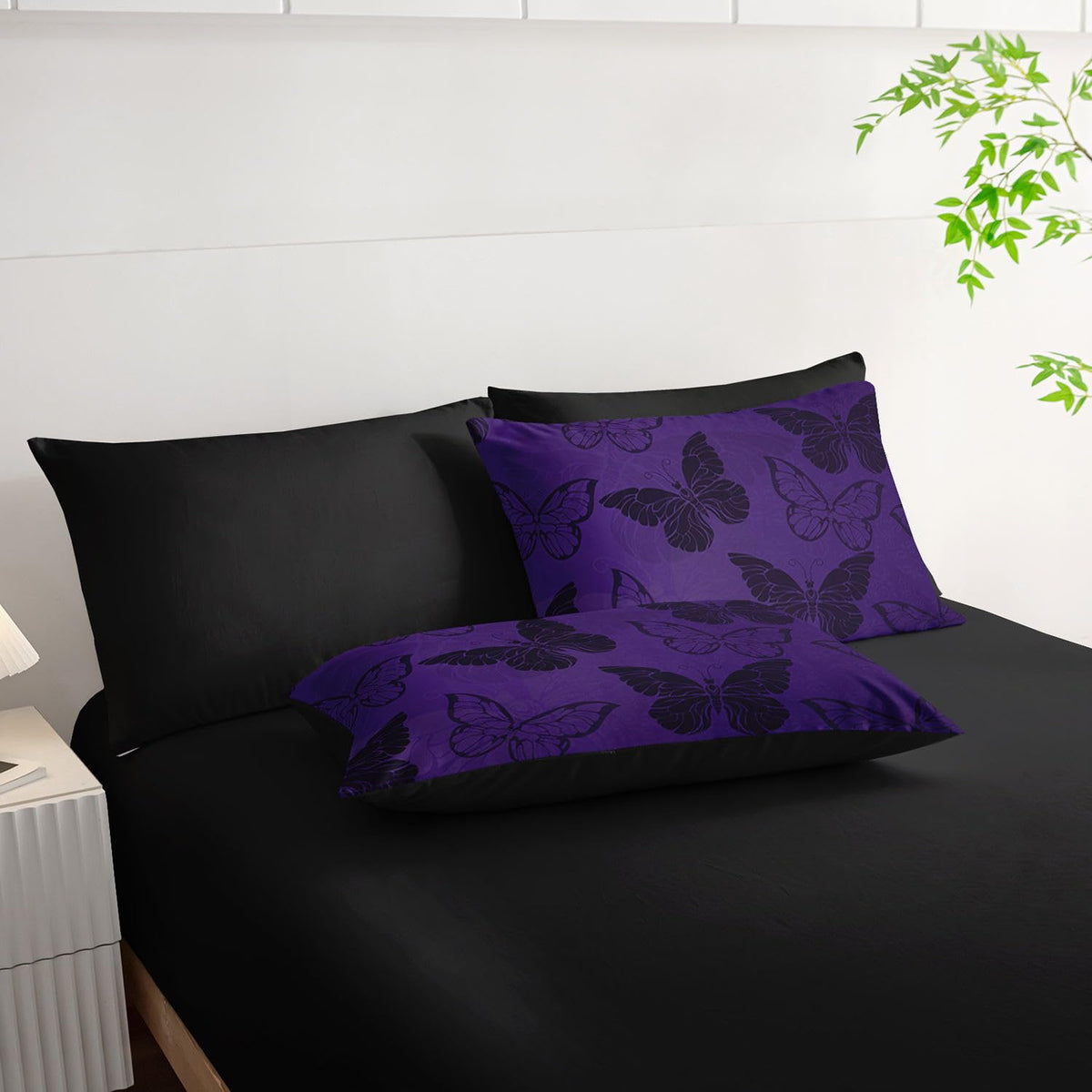 Smell Sunshine 7pcs Purple Butterfly Comforter Set Black Purple Printed Bedding Set with 1 Comforter, 1 Flat Sheet, 1 Fitted Sheet and 4 Pillowcases for Boys and Girls Bedroom (Butterfly-5 Twin