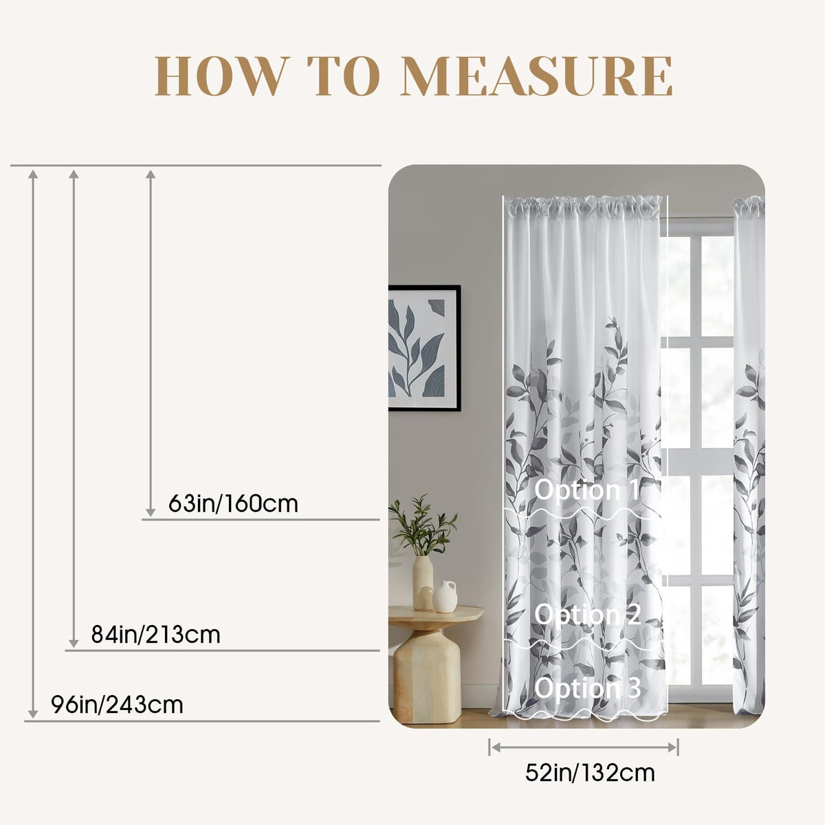 HOMEIDEAS Grey and White Semi Sheer Curtains, 84 Inches Long Light Filtering Drapes, Gray Leaf Printed Privacy Sheer Curtains for Bedroom Living Room, 2 Panels