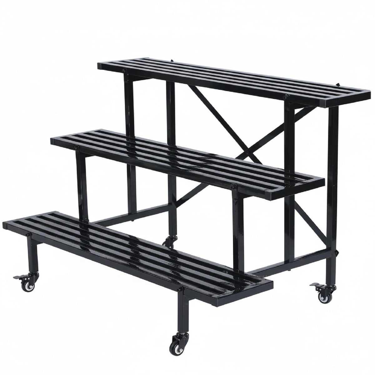Yunphia US 3-Tier Metal Plant Stand, 45.56”L x 26”W x 23.6”H - Heavy-Duty Rolling Tiered Plant Display Rack for Indoor, Outdoor & Patio Use