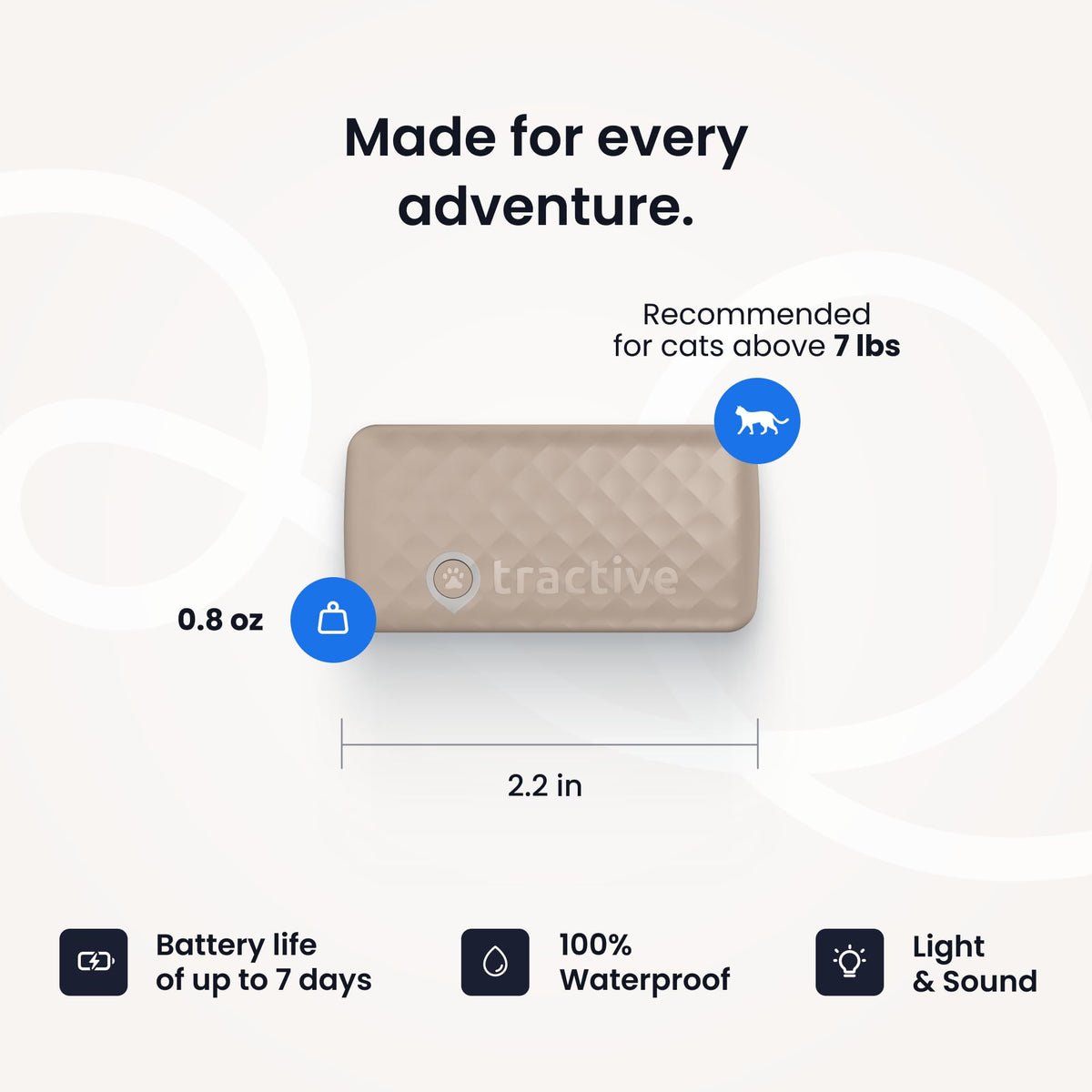 Tractive Smart Cat GPS Tracker with Free 6 Month Subscription | Real-Time Location & Wellness Monitoring for Cats 6.5 lbs+ | Territory & Location History | Up to 5-Day Battery (Brown)