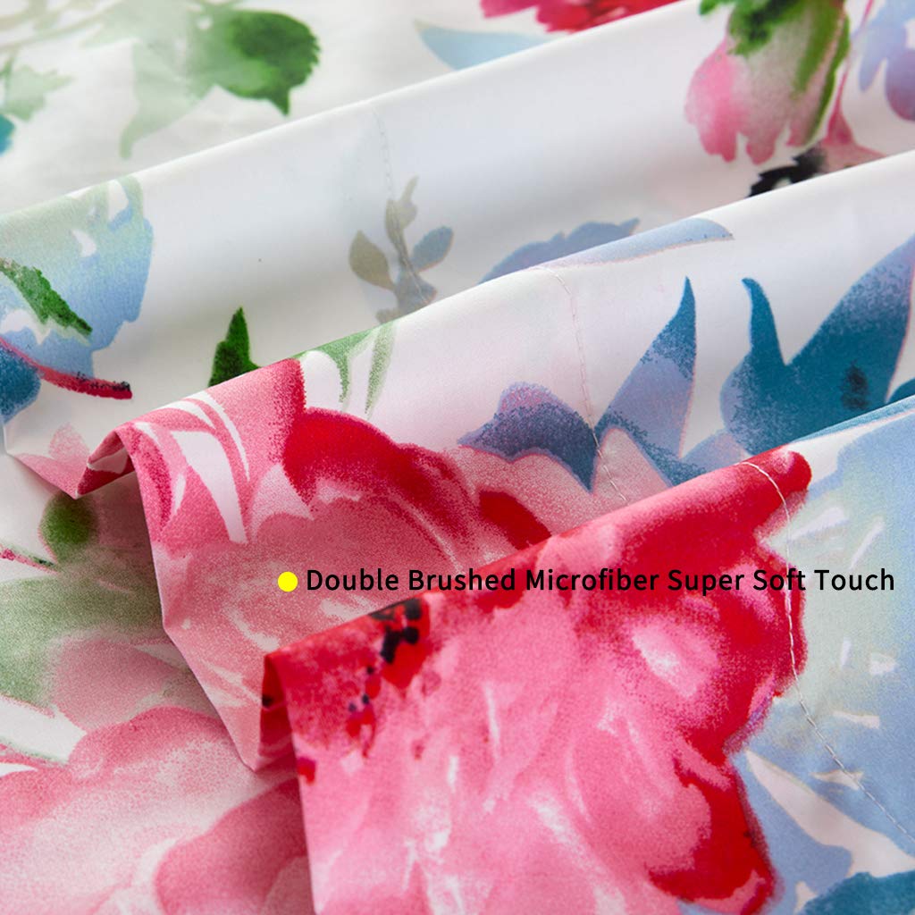 JSD Watercolor Rose Floral Sheet Set King Size, 4 Piece Soft Printed Microfiber Sheets Extra Deep Pocket