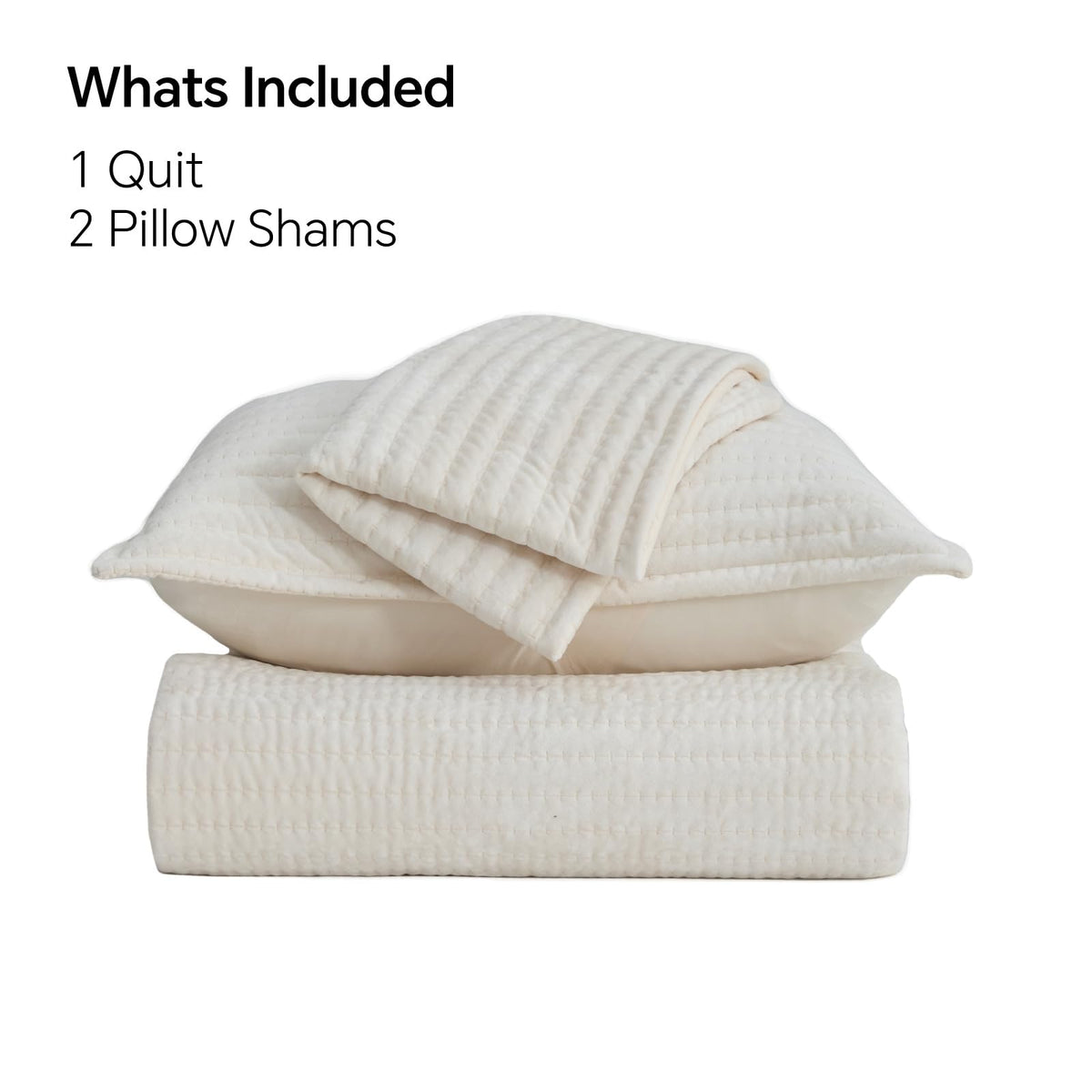 BEDELITE Velvet Quilt Set King Size - Luxury Soft Velvet Comforter Bedding Set for All Season, Lightweight Quilted Channel Stitch Oversized Bedspread Coverlet with 2 Matching Shams, Ivory White