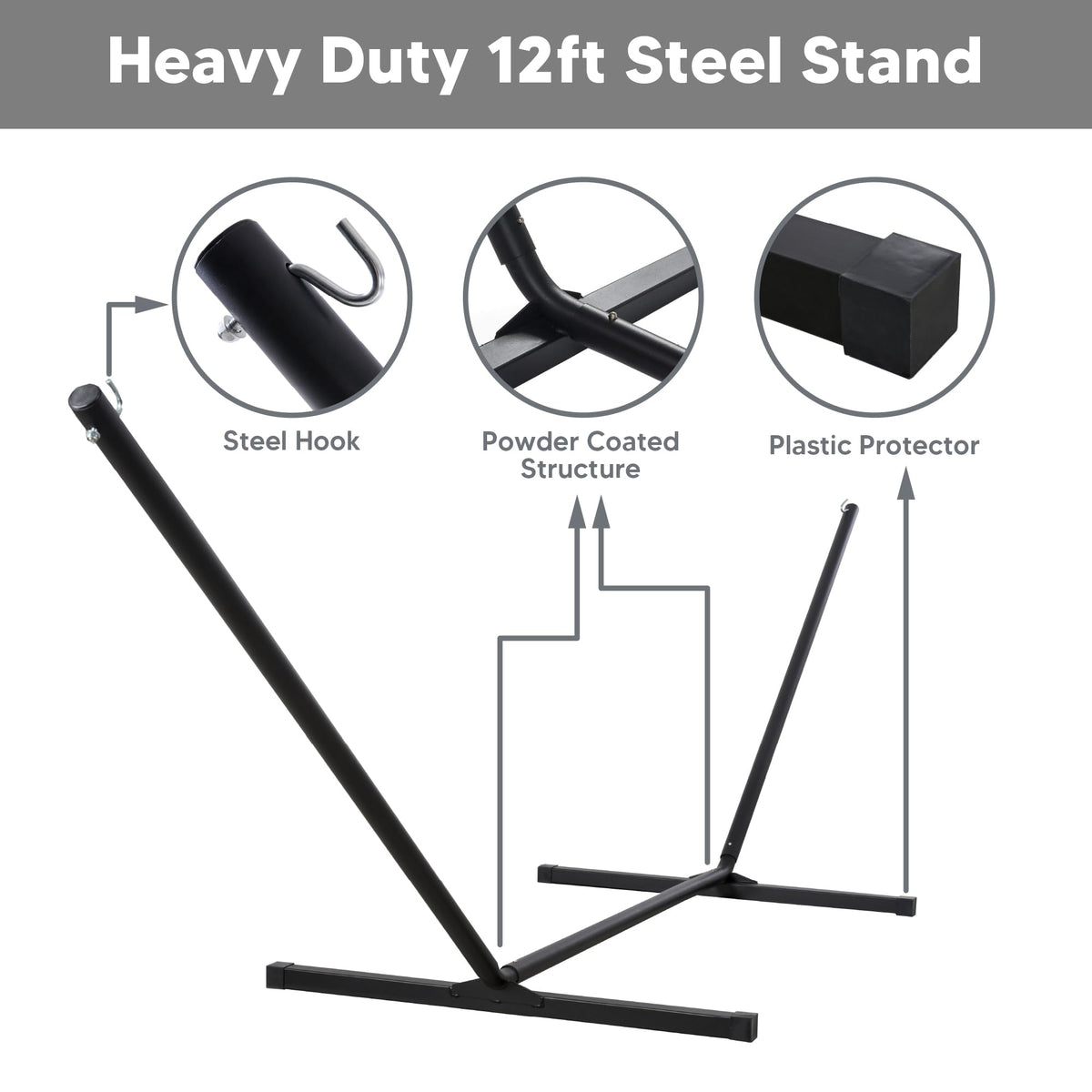 SUNCREAT Hammocks for Outside with Stand, Extra Large 2 Person Hammock with Stand, Carrying Bag, Dark Gray Drops