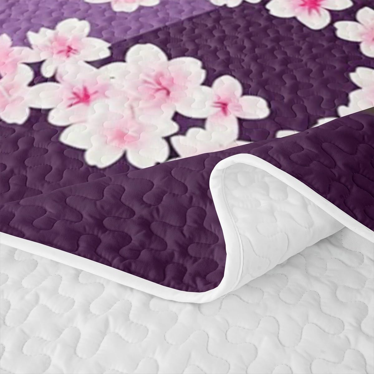 Erosebridal Cherry Blossoms Quilt Full Pink Flowers Quilt Set Japanese Style Quilted Bedspread Branches Plant Floral Bedding Coverlet
