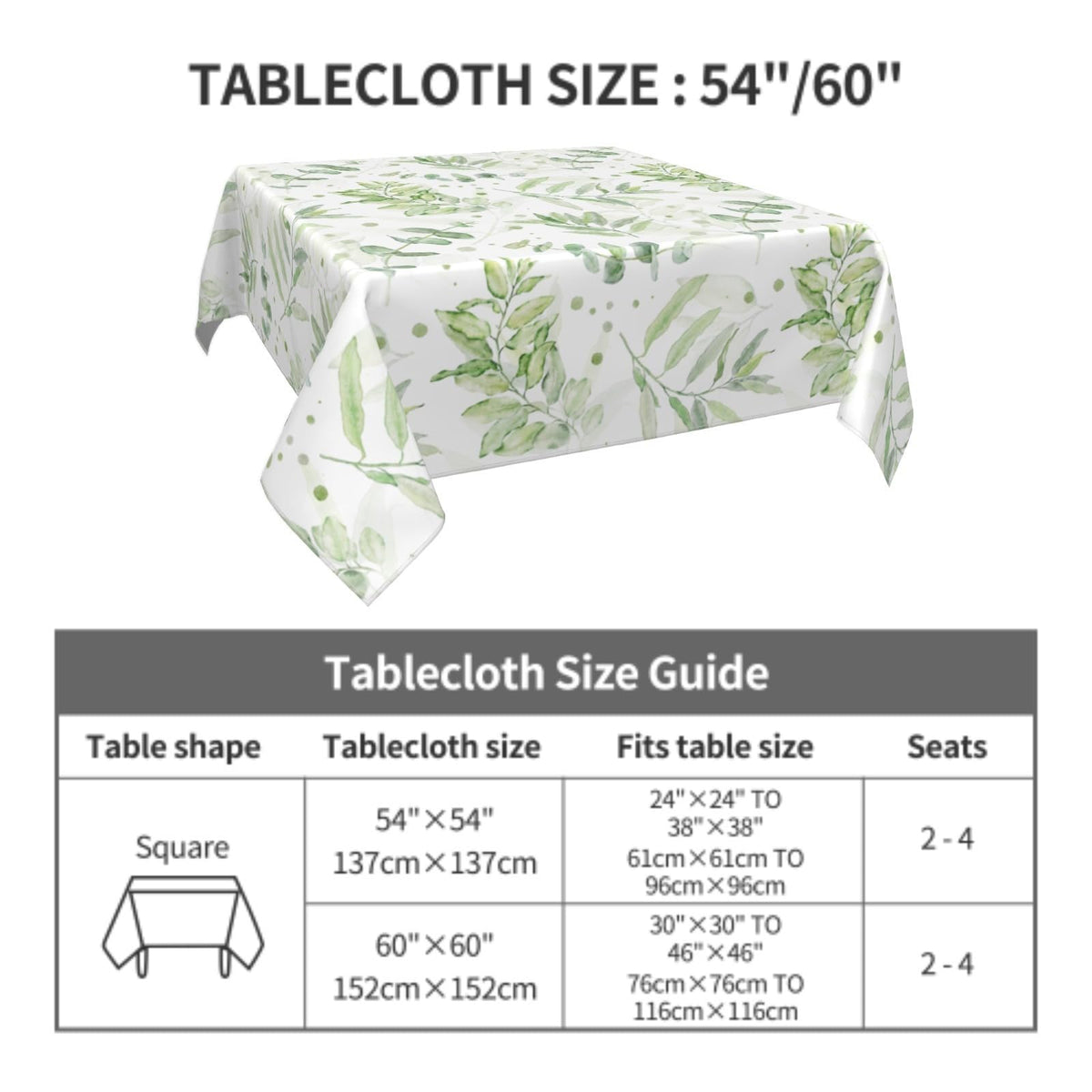 Lvhompro Spring Tablecloth 54×54 Inch Square Eucalyptus Leaf Table Cloth Water-Resistant Spill-Proof Washable Fabric Tablecover for Kitchen Dining Party Picnic Indoor Outdoor