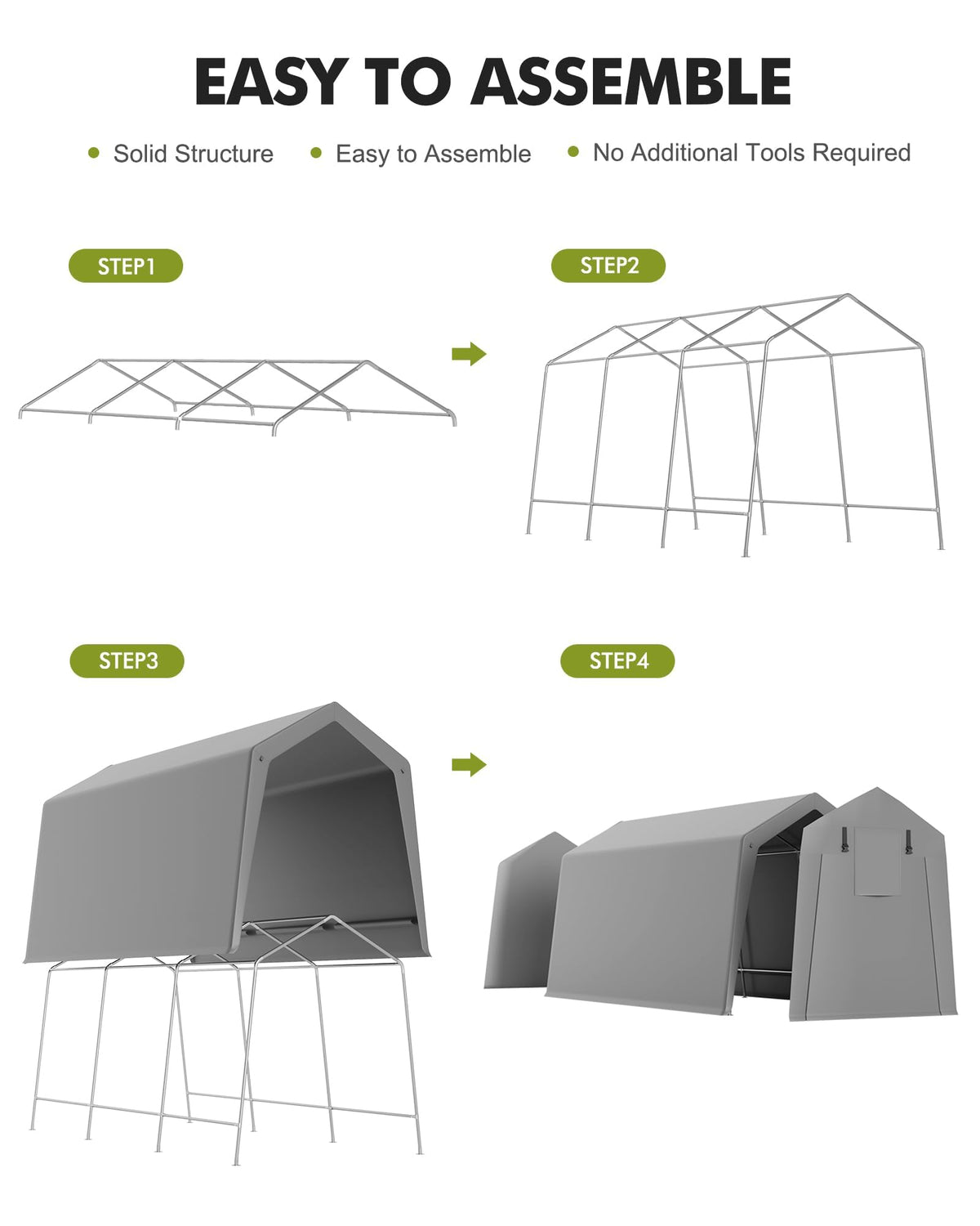 Heavy Duty 7x15 FT Portable Carport Shed, Waterproof Motorcycle Shelter & Storage, Roll-Up Door, Ventilated, Tool-Free Setup, Galvanized Steel, Secure Outdoor Garage for Bikes, Firewood, Tools