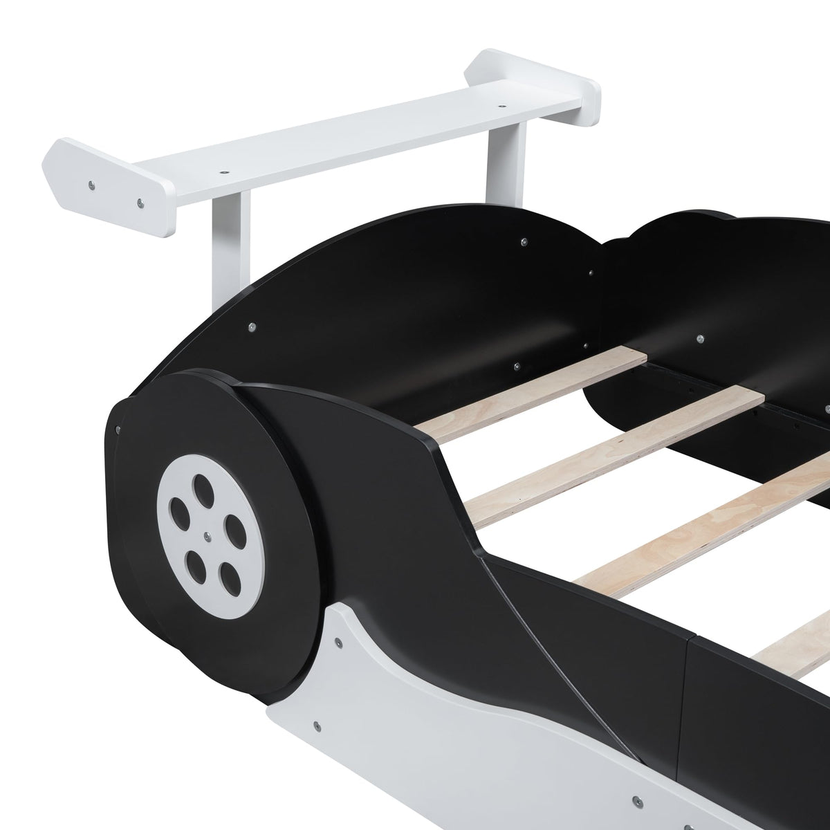 Merax Race Car Bed Frame Twin Size for Boys, Wood Car-Shaped Platform Bed with Wheels, Black