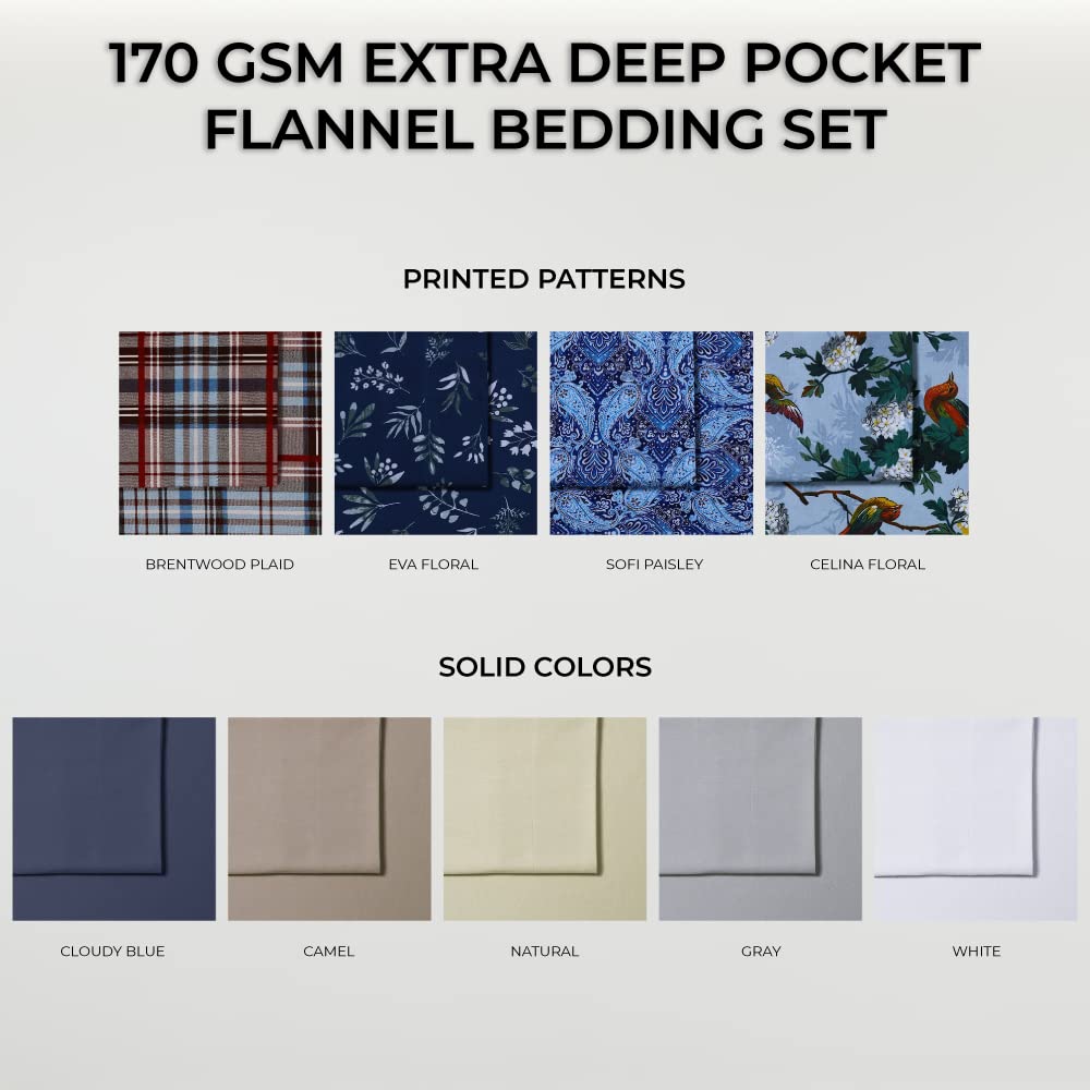 Tribeca Living Ultra Soft Turkish Cotton Flannel Queen Sheet Set with Extra Deep Pocket, 100% Cotton Flannel Sheets 4 Piece Set, Sofi Paisley 170-GSM
