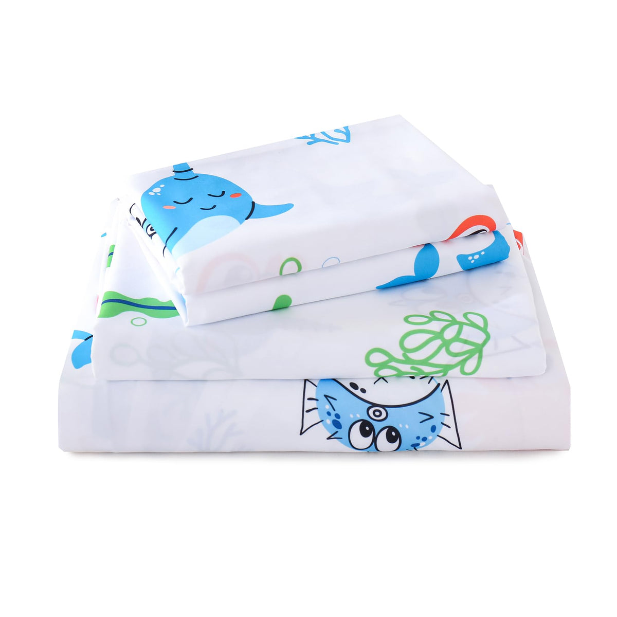 Yibeizi Full Size Sheet Sets Kids Beach Bedding Coastal Bed Sheets for Boys Ocean Print Bedsheets Microfiber Deep Pocket Nautical Patterned Bed Sheet & Pillowcase Sets 4 Pieces