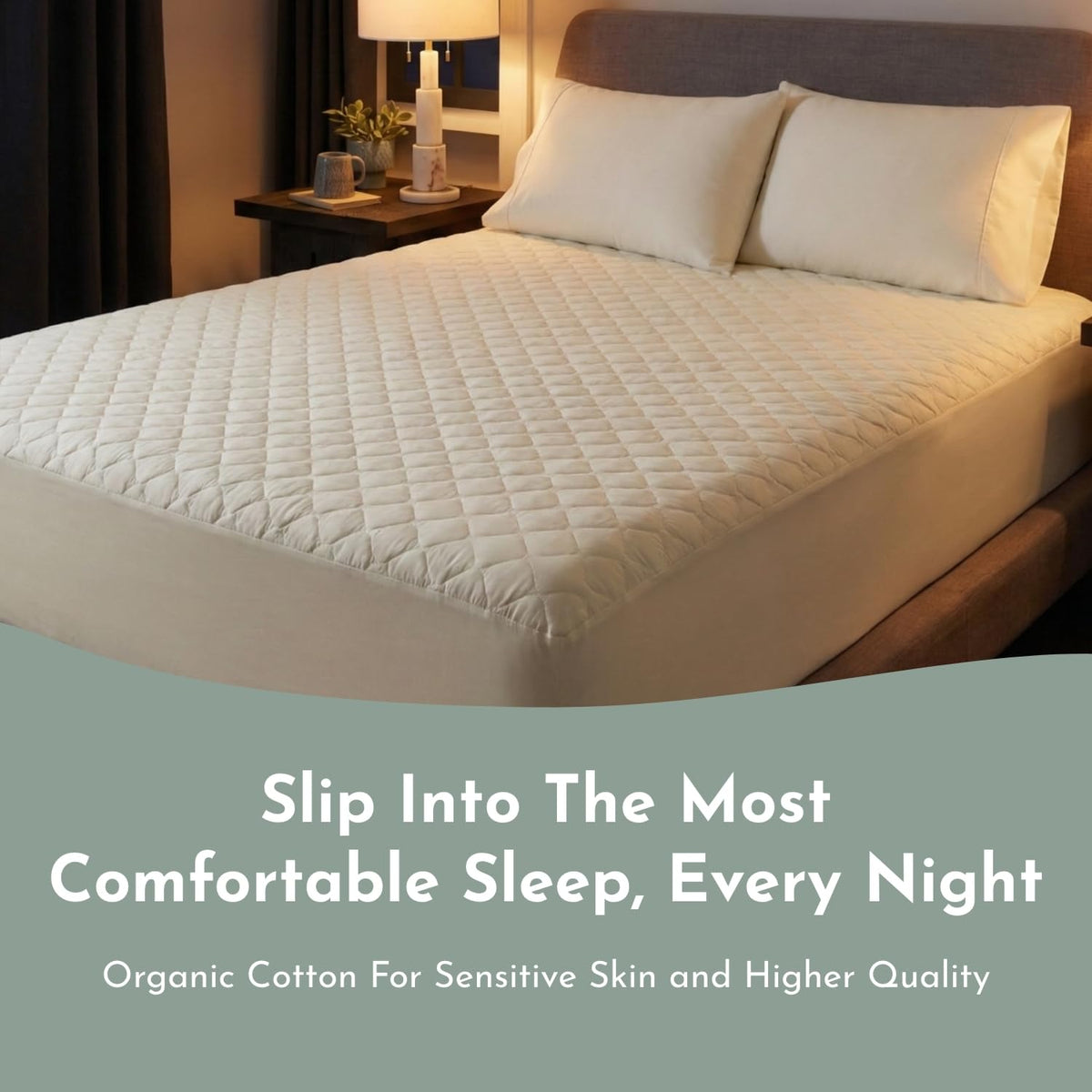 100% Cotton Organic Mattress Protector | Breathable & Noiseless GOTS Organic Mattress Pad with Premium 300GSM Durability | Machine Washable Quilted Bed Protector with Deep Pocket (Ivory, Twin)