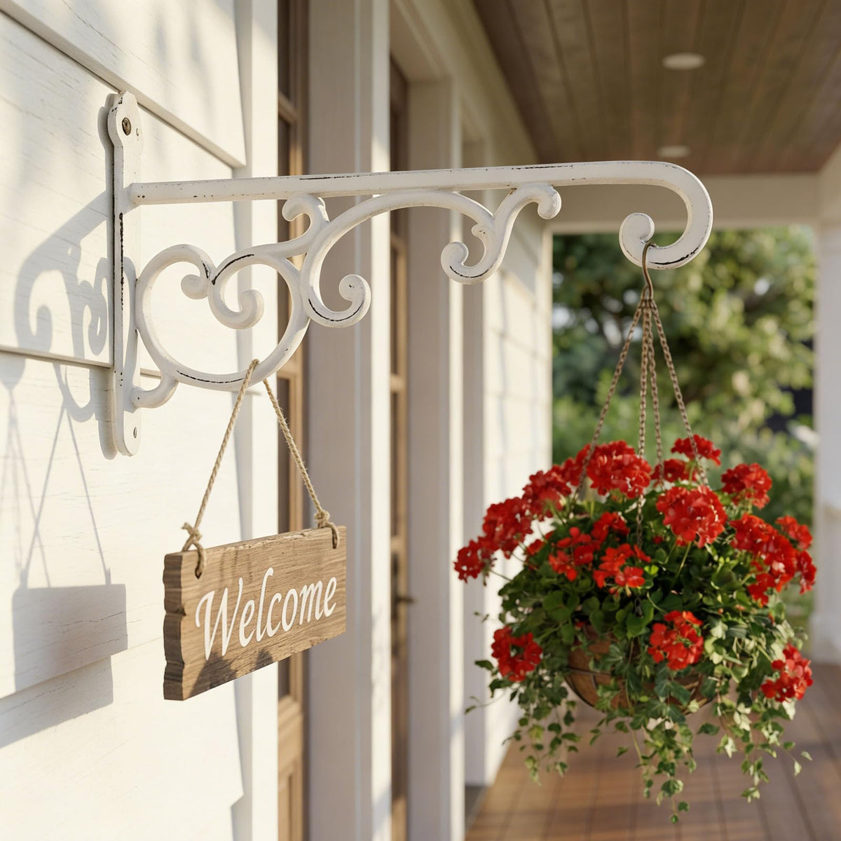 Facaler Heavy-Duty Cast Iron Plant Hanging Brackets, 11.5" Wall Mount Hanger for Planters, Bird Feeders, Lanterns, Outdoor & Indoor Use, Set of 2 with Mounting Hardware (White, 2-Pack)