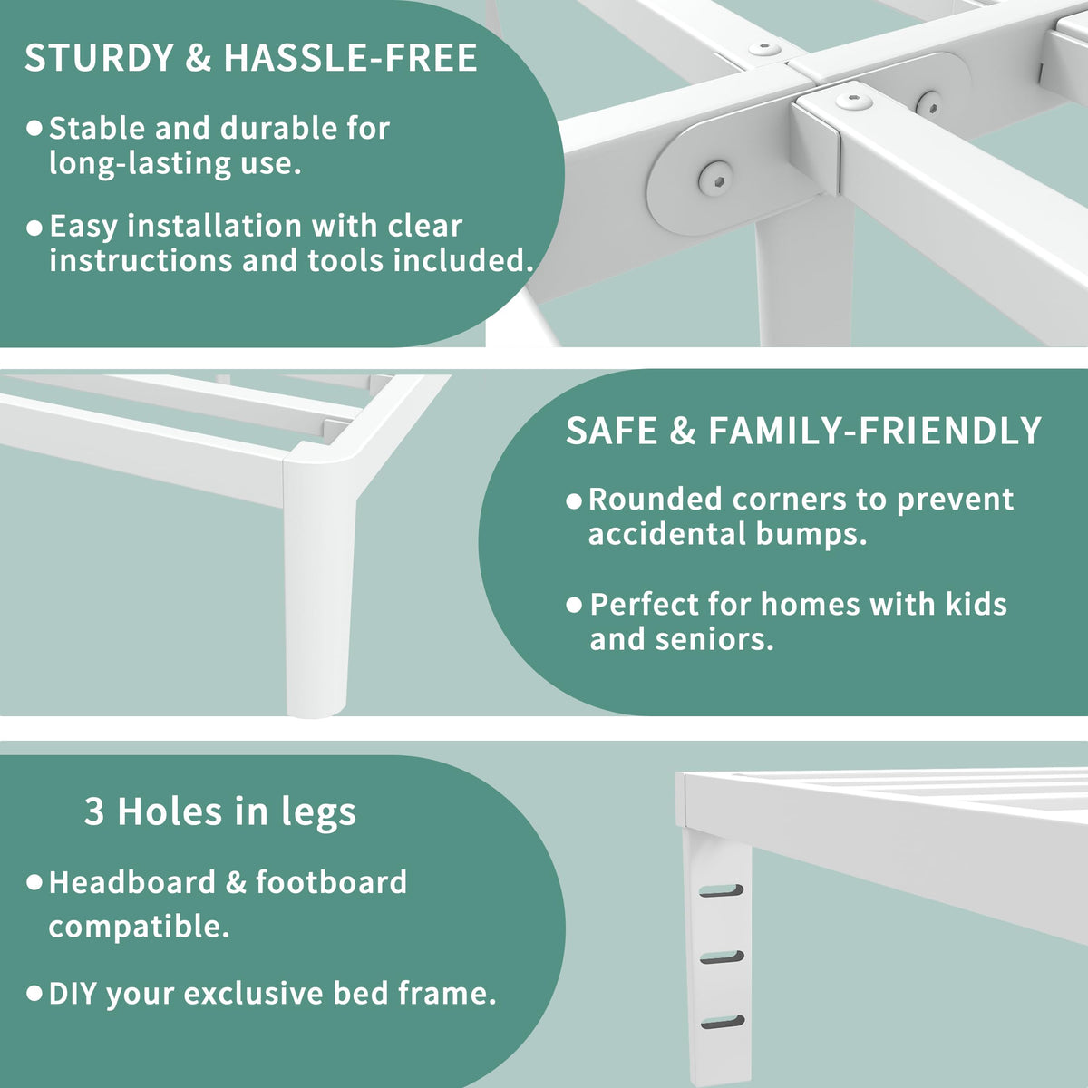 ITIMIDI 12 Inch White King Size Bed Frame, Metal King Platform Bed Frames with Round Corner Legs, Heavy Duty Steel Support 3500 LBS, Storage Space, No Box Spring Needed, Noiseless, Easy Assembly