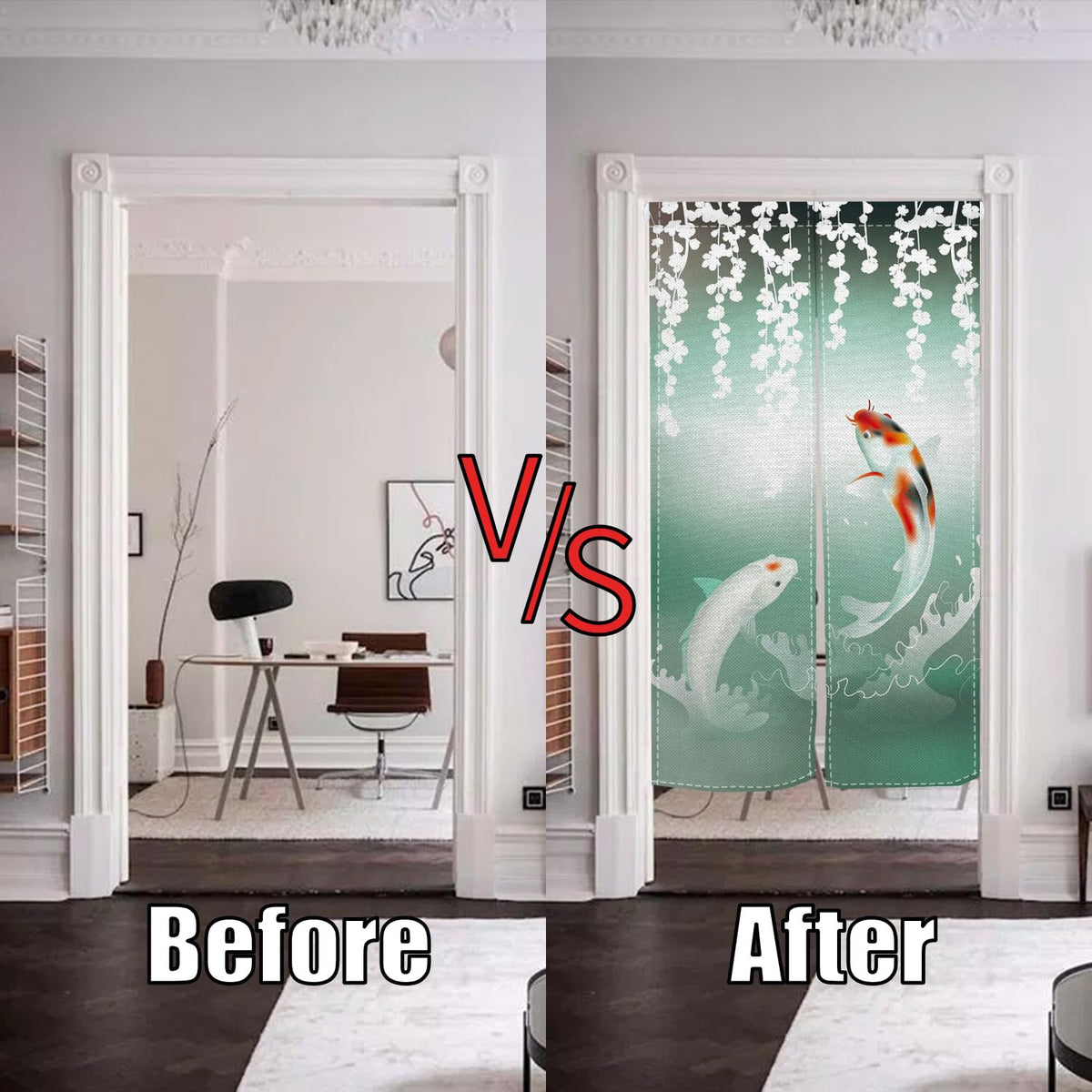 XMJJKUF Japanese Noren Doorway Curtain Japanese Style Door Kitchen Curtains Kio Fish Printed Window Treatment Door Tapestry Panel for Ukiyoe Room Divider Home Bar Decorations,33.5"x 70.9"