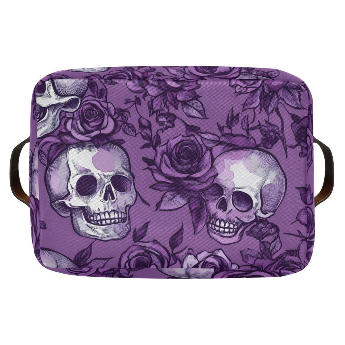 Purple Rose Skull Shelf Storage Baskets,Foldable Storage Bins with Handles,Rectangular Organizer Bin Gift Baskets Decor for Bedroom Home Office