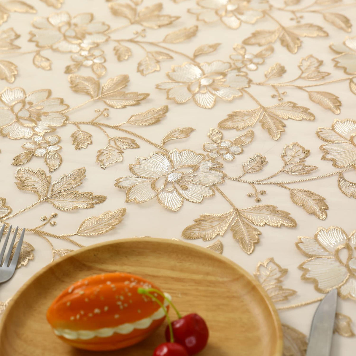 Gold Tablecloth Lace Macrame Vintage Tablecloth Shabby Chic Embroidered Round Table Cover for Kitchen Dining-Room Summer Holiday Outdoor Picnic