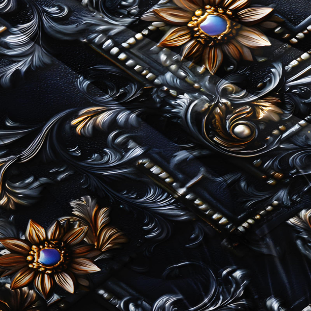 lneffble Black and Gold Floral Comforter Queen Set,Victorian Gothic Bedding Set Queen,with 1 Comforter with 2 Pillow Case,Floral Bedroom Decor Black