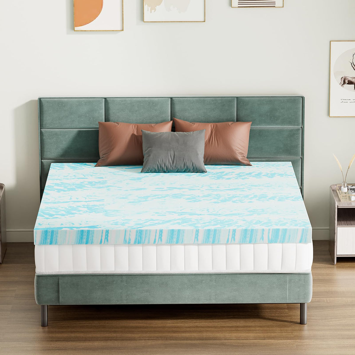 Sweetcrispy Mattress Topper Queen, Memory Foam 3 Inch Thick Gel Infused Cooling Pad for Pressure Relieve for Queen Size Bed, Sleeper Sofa, RV, Camper, CertiPUR US, Breathable