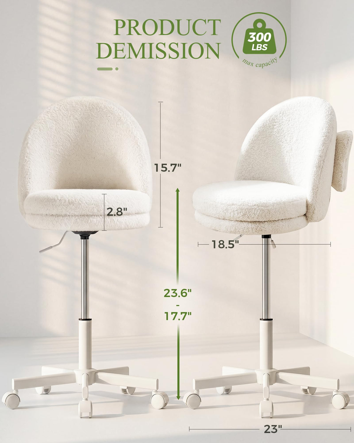 GTPOFFICE Vanity Chair with Back, Adjustable Tall Office Chair High Swivel Bar Stools Fluffy Cute Desk Chair Comfy with Wheels Bow Pillow Armlees for Adults Standing Desk Bar, Teddy Velvet, Cream