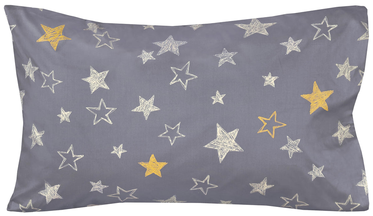 J-pinno Twinkling Stars Yellow Silvery Grey Hand Drawn Cute Cartoon 100% Cotton 3 Pieces Twin Sheet Set for Kids Boys Children Flat Sheet + Fitted Sheet + Pillowcase Bedding Decoration Gift Set
